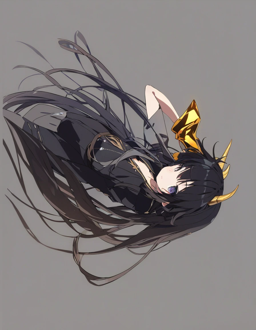 Dragon girl with crystal golden horn Black Hair Empty Background