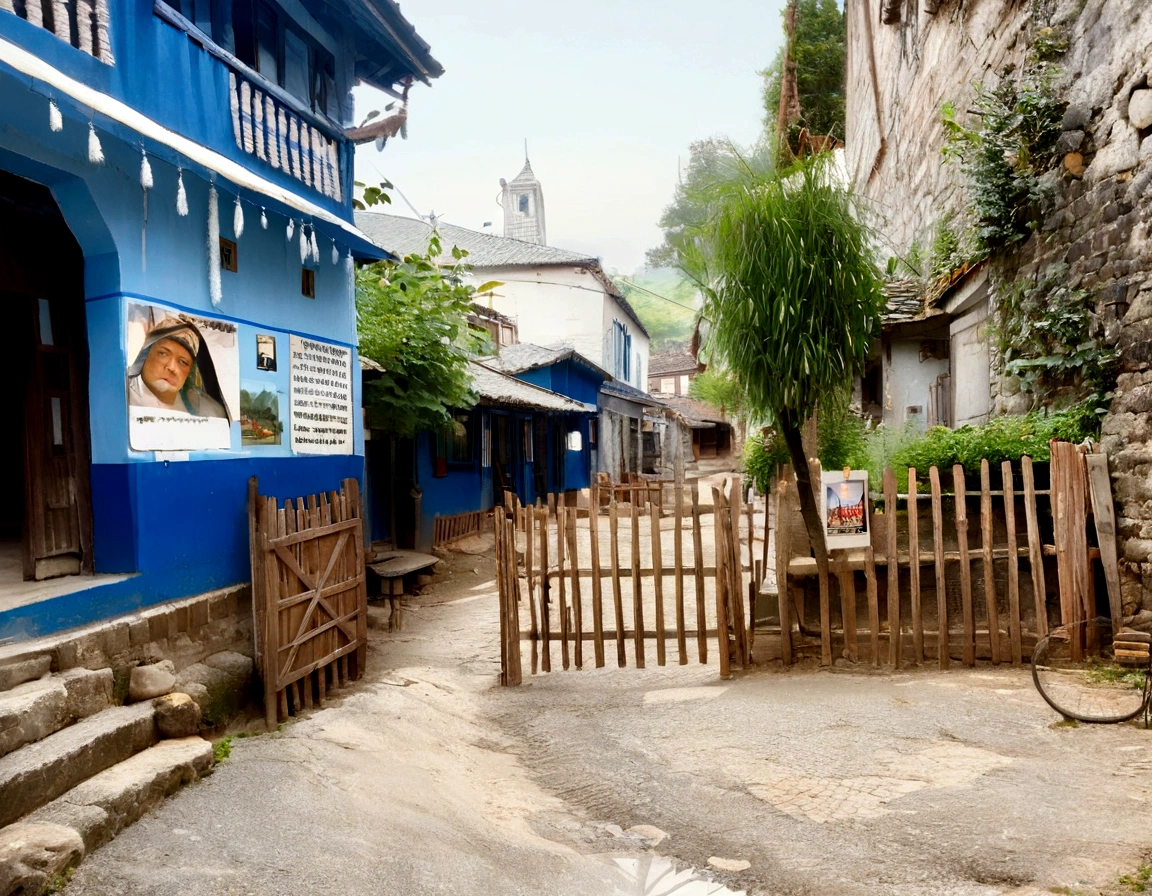 there is a man riding a bike down a dirt road, taken in the early 2020s, in a village, with village, evening time, small village, police station, deep image, photo taken in 2 0 2 0, old village, background image, clean image, in a village street, village, historical image, beautiful image
