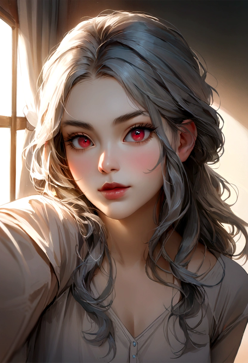 woman completely , italienne fille aux yeux bleu, ultra realistic, meticulously detailed, Portrait de Sophie Mudd 28 ans cheveux bruns et grands yeux, selfie. sans maquillage, maquillage naturel, regarder directement la caméra, Maquillage subtil, Superbe photo de tout le corps dans la chambre, Buste moyen à large clean girl