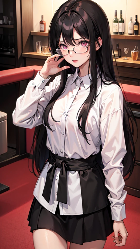 Black Hair Straight Hair Long Hair whisky Glasses Pink Eyes drinking party
