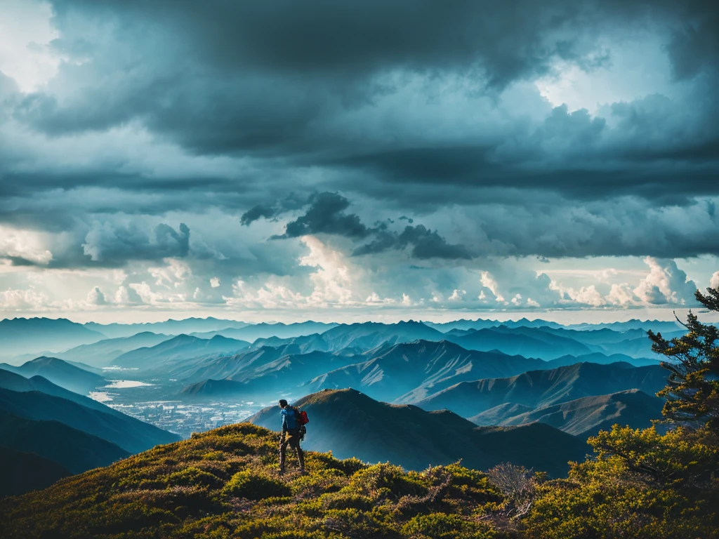 (Realistic:1.37),photograph,landscape,Mountaineering,Man climbing a mountain in Japan,Dramatic lighting,Colorful cloudy sky,A sense of adventure,Blurred Background,Strong determination,Wide-angle lens,Nice views,Endless Horizon,Quiet Solitude,Graceful Movement,The pinnacle of achievement,Natural beauty,Serene atmosphere,Sweat and patience,top conqueror,Awe-inspiring views,Expedition preparation,Unwavering focus,infinite possibilities,Immerse yourself in nature,Indomitable spirit,Awestruck observers,Unparalleled strength,The invisible height,Quiet Escape.