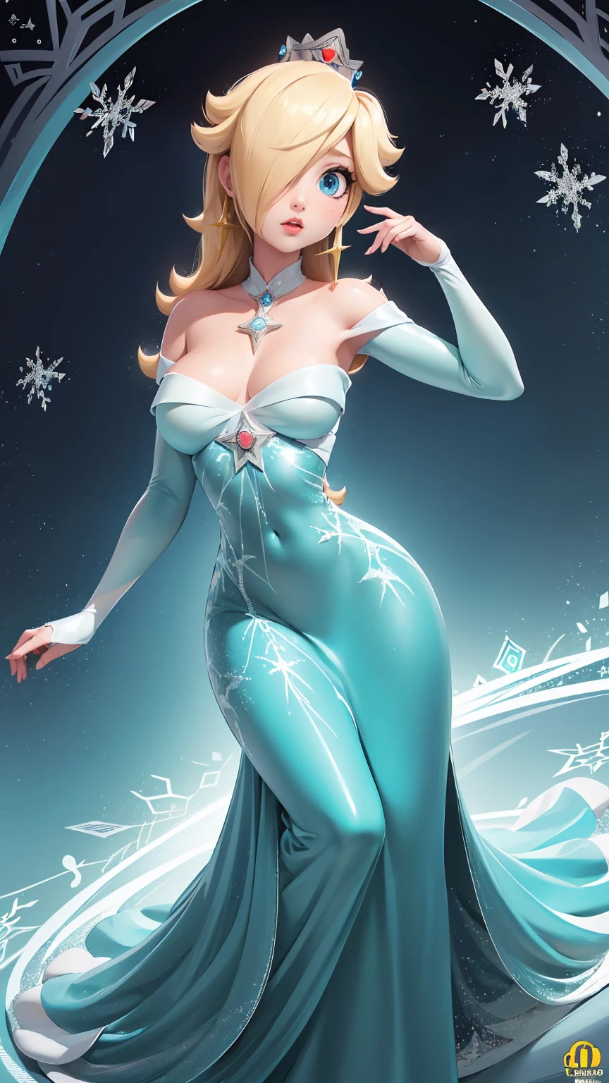 (best quality). (Ultra Detalhado). (1girl), Olhando para o Viewer. (Antecedentes detalhados). belos olhos detalhados. rosto delicado e bonito. (high saturation), seios grandes, droopy breasts, (((sexy Elsa outfit))),