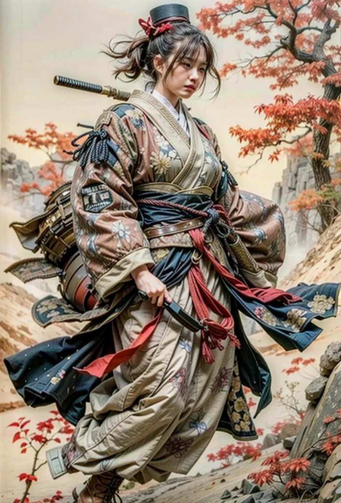 (masterpiece, best quality:1.2), (8k uhd, 16k, 32k, ultra high res), Steampunk, fictional WWII former Japanese Imperial Army armored car and cyborg Japanese female soldier, beautiful face, torn pants, dirty clothes, very intricate details, olive drab paint, peeling paint, weathering, fortress attack, realistic photo, taken with Fuji film X-T30+Nokton. HDR10