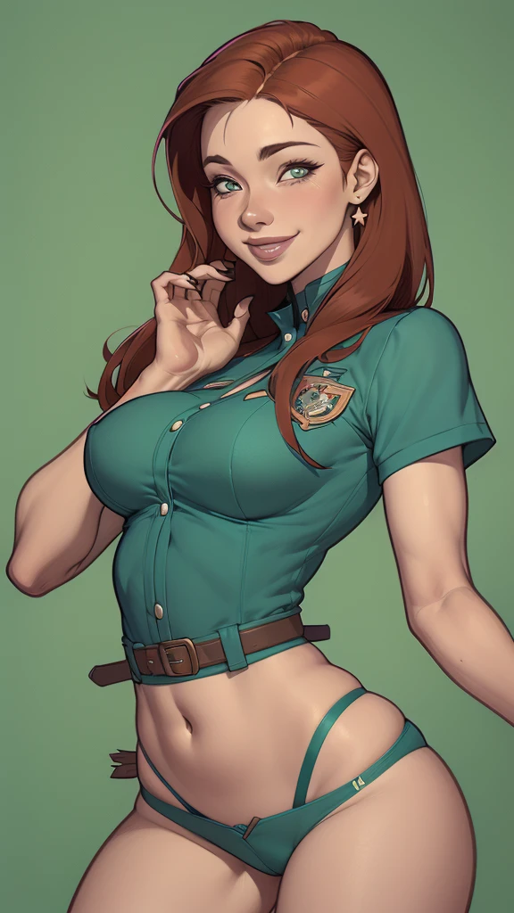 (estilo de desenho animado:1.2), Desenhos de (Ginevra Molly Weasley), Sorriso, olhos verdes perfeitos, rosto detalhado, fundo branco, pose divertida, olhar sedutor,Corpo inteiro usando o uniforme de sanserina, beautiful medium breasts and wonderful body cartoon style digital illustration. Usando calcinha