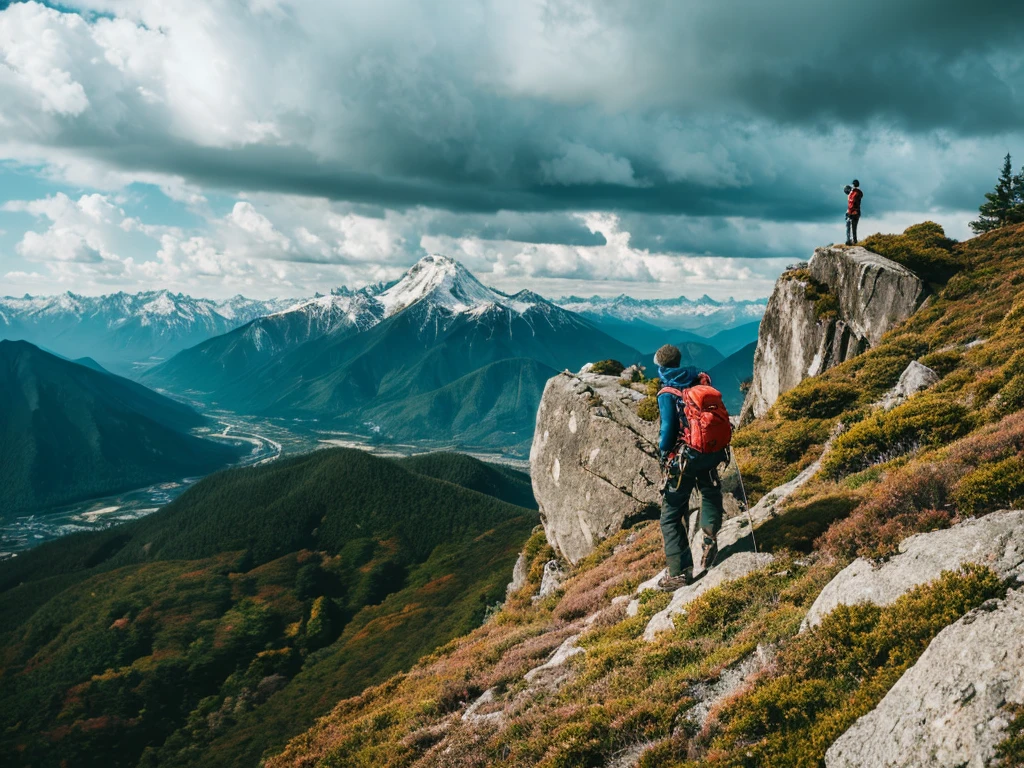 (Realistic:1.37),photograph,landscape,Mountaineering,Man climbing a mountain in Japan,Dramatic lighting,Colorful cloudy sky,A sense of adventure,Blurred Background,Strong determination,Wide-angle lens,Nice views,Endless Horizon,Quiet Solitude,Graceful Movement,The pinnacle of achievement,Natural beauty,Serene atmosphere,Sweat and patience,top conqueror,Awe-inspiring views,Expedition preparation,Unwavering focus,infinite possibilities,Immerse yourself in nature,Indomitable spirit,Awestruck observers,Unparalleled strength,The invisible height,Quiet Escape.