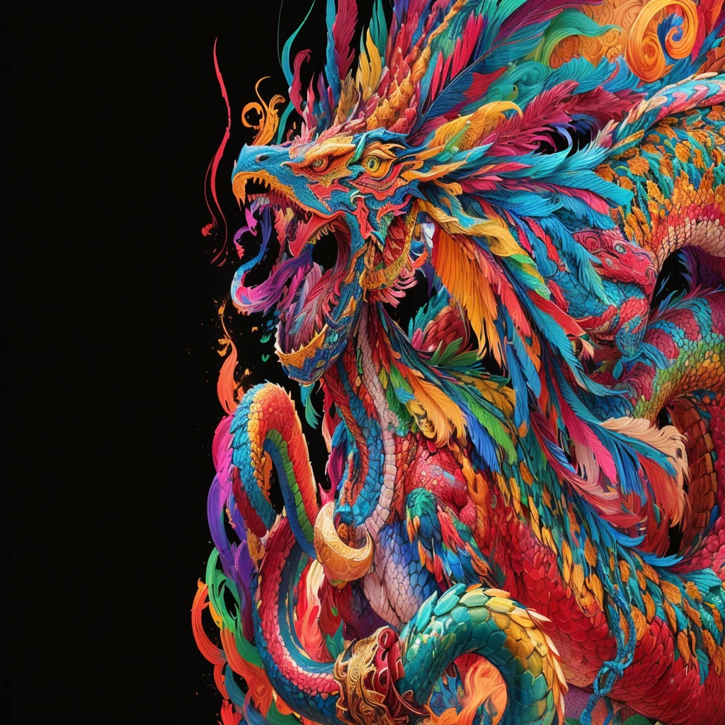 colorful dragon with a snake on its back, digital painting of Quetzalcoatl, altamente intrincado e colorido, Quetzalcoatl, obra-prima intrincada colorida, cheio de cores e detalhes ricos, intrincado colorido masterpiece, muito detalhado e colorido, altamente intrincado em technicolor, arte colorida ultra detalhada, cores brilhantes altamente detalhadas, intrincado colorido, arte colorida super detalhada