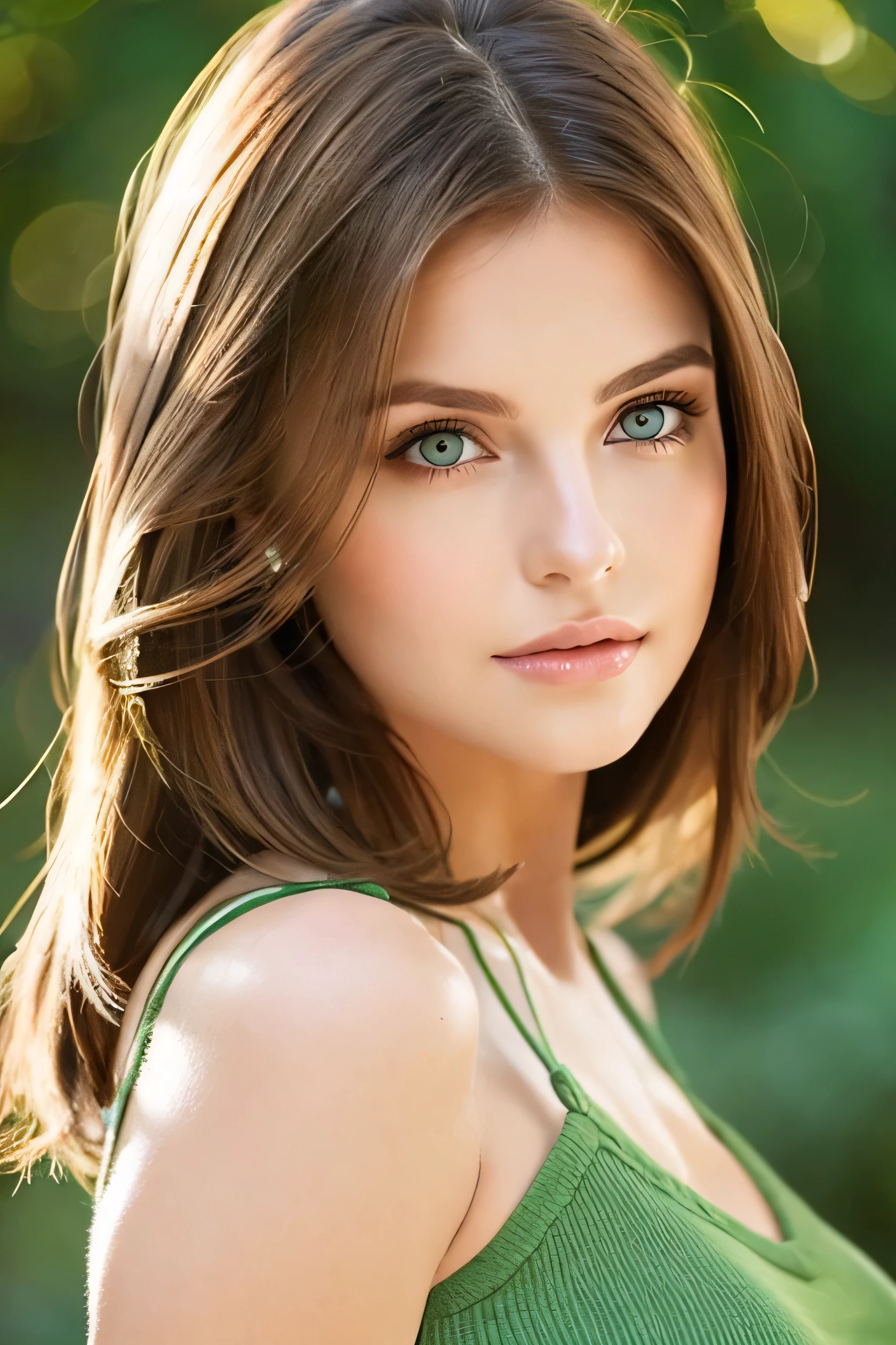 Women brown hair and green eyes , sexy lips and beautifull eyes