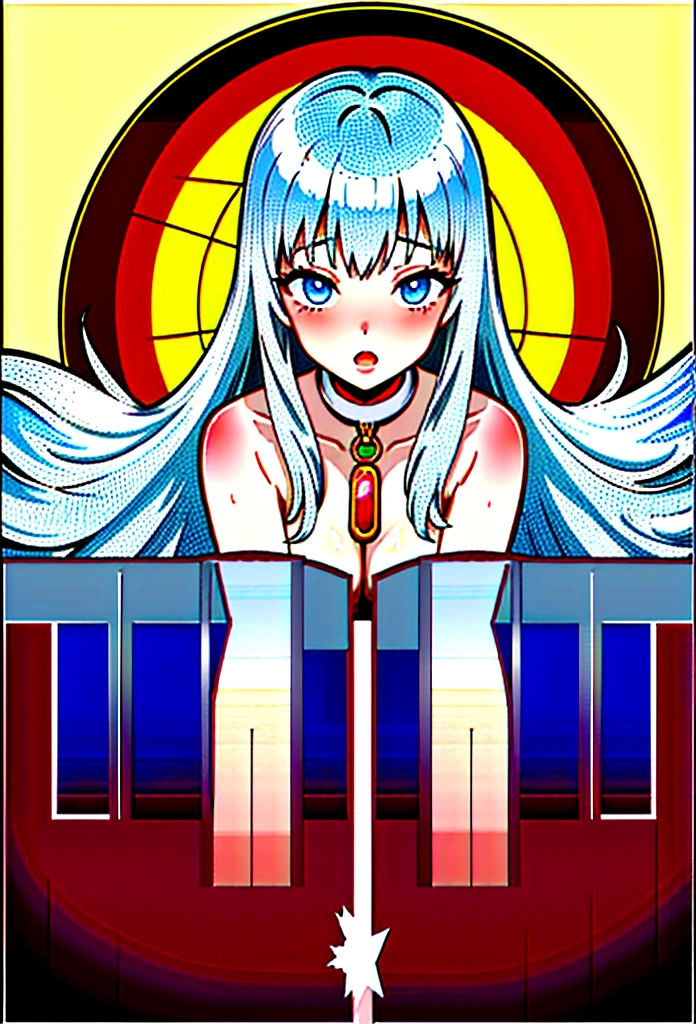 Masterpiece、highest quality、Naked girl sex creampie、 1girl, solo, round glass、long wave hair, silver hair, long sleeves、Squirting、Elevation、virgin、Large amount of semen、Leak