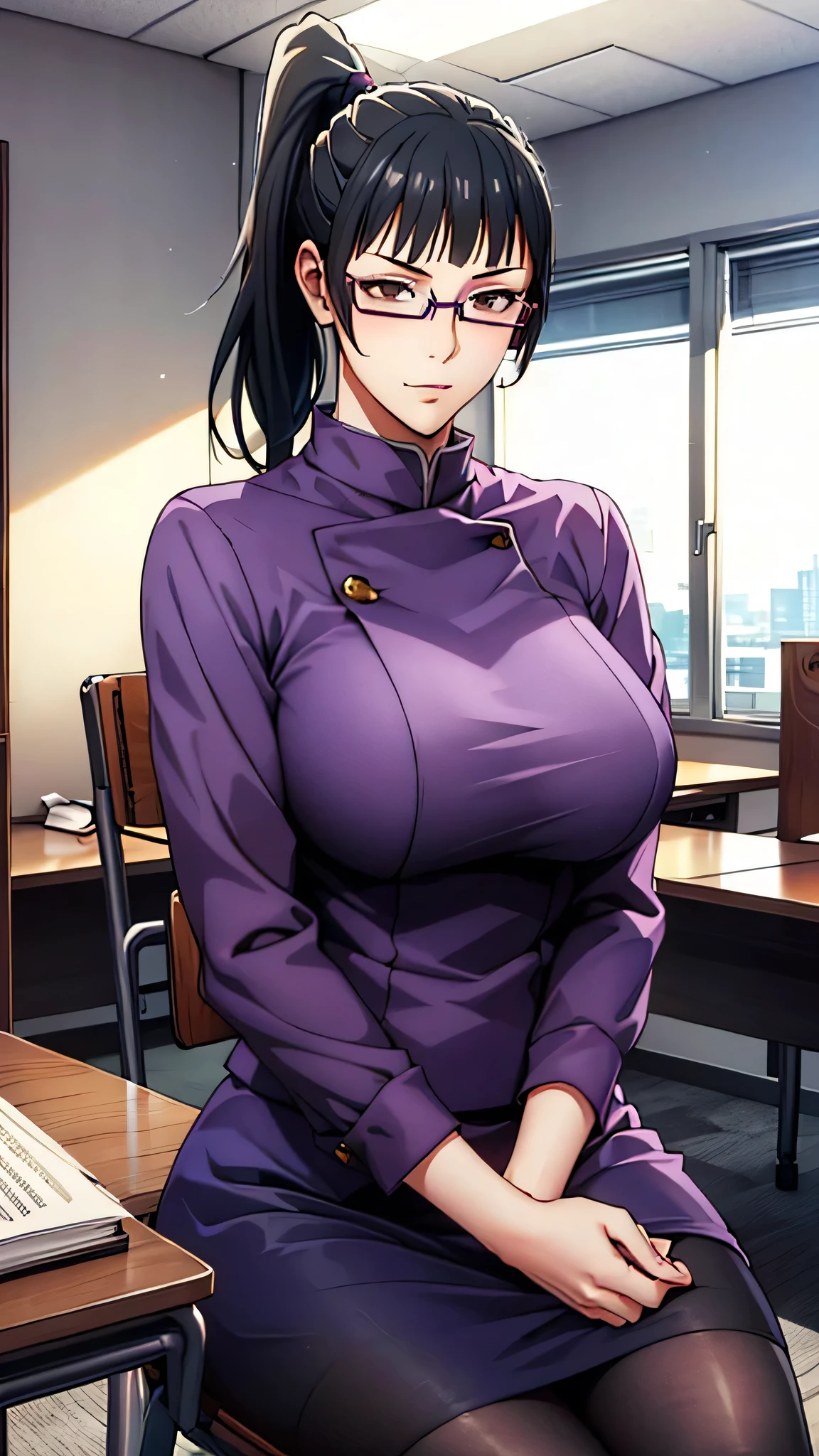 ((Glasses)),(In the office),beauty,OL Cosplay,Big Breasts、Style Batsugun、Nice body、Black Hair、Long Hair、Black pantyhose、skirt、pantyhose、ponytail、Sitting in a chair