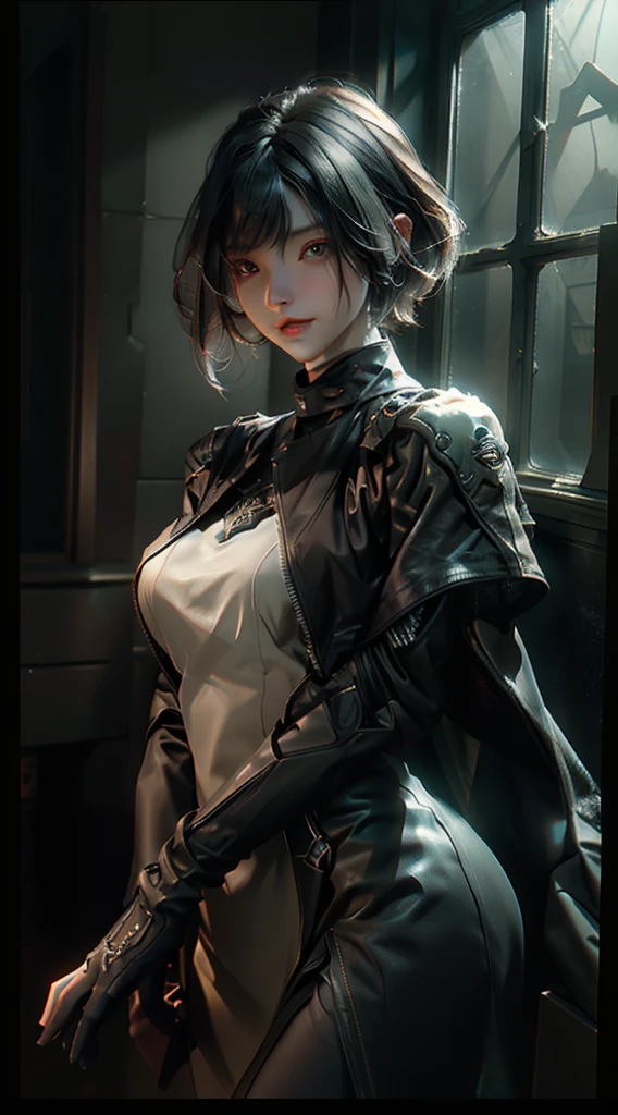 ((Best quality)), ((masterpiece)), (detailed:1.4), 3D, an unreal engine image of a eerie short hair cyberpunk female,HDR (High Dynamic Range),Ray Tracing,NVIDIA RTX,Super-Resolution,Unreal 5,Subsurface scattering,PBR Texturing,Post-processing,Anisotropic Filtering,Depth-of-field,Maximum clarity and sharpness,Multi-layered textures,Albedo and Specular maps,Surface shading,Accurate simulation of light-material interaction,Perfect proportions,Octane Render,Two-tone lighting,Wide aperture,Low ISO,Volumetric color.Rule of thirds,32K RAW,