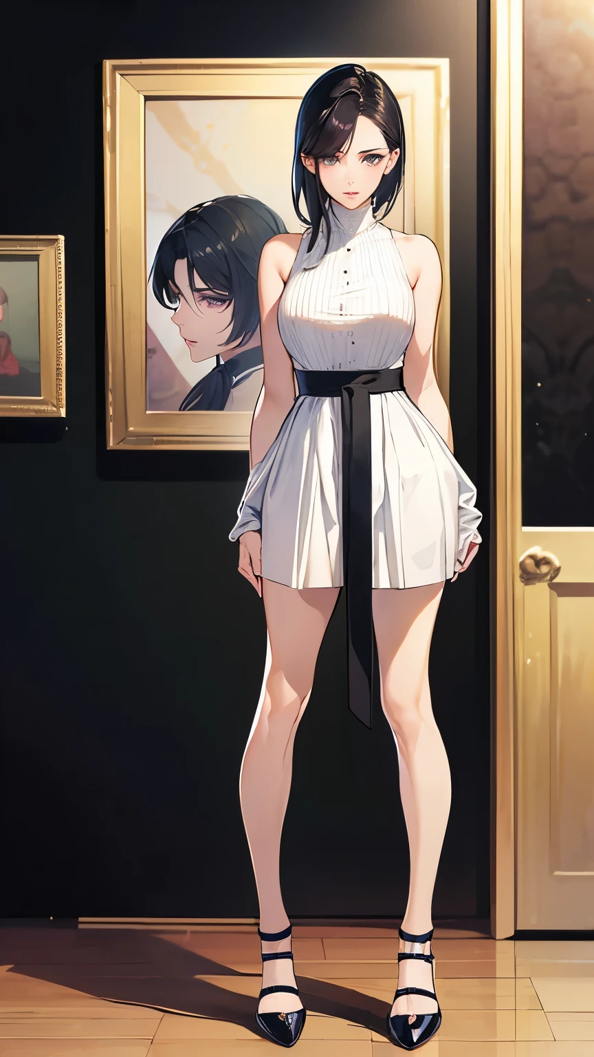 Black Hair、((Arms are lowered:1.4))、Stylish clotheanga:1.4)(Woman in her 40s:1.5),(full body:1.4),(Stylish clothes)、(solo),highest quality、8K、masterpiece、ultra high resolution、clear pictures、realistic pictures、Photoreal、professional lighting、National beautiful girl、round face、super slender、delicate body、thin waist、