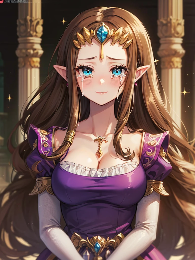 (surprised),((((Crying)))),((Scared)),((upper body)),((alone)),((Front face)),Anime art style,masterpiece,(Highest quality), (Super detailed),(Very delicate and beautiful),(alone),(Detailed face and eyes),Beautiful eyes like jewels,(A truly gorgeous jeweled ruffled rococo ball gown dress),(((Mature Woman,Queen))),((1 Queen in a beautiful embroidery and jeweled absolutely gorgeous rococo ballgown dress with voluminous full length hoop skirt)),((crinoline)),Very detailedな絶対にゴージャスなロココボールガウンdressとフリルのボリュームのあるフルレングスのフープスカート,((Lots of straight hair,Very long straight hair with great volume,Super long straight hair)),,Cleavage,(bed),length_gloves,Very gorgeous hair ornament,Sparkling、A very gorgeous jewel-encrusted tiara,((Gorgeous Glitter Jewelry)),Full body portrait,((bangs)),((Golden hair ornament)),((((Front Face)))),((((Adult Expressions)))),((((Beautiful Face)))),((((dress)))),((smile)),(((Long Hair)))),((((Straight hair)))),((Cleavage)),((((Dark brown hair)))),Princess Zelda,((chest is slightly exposed)), ((Highest quality)),,(Very detailed) ,((Purple blouse)),((Put your arms behind your back)),Brown Hair,((Embarrassed look)),Blushing, ((Highest quality)), (Very detailed),((detailed)),(((pray))),Nintendo, The Legend of Zelda),Crying face,Blushing,((alone)), ((Highest quality)), (Very detailed), ,
