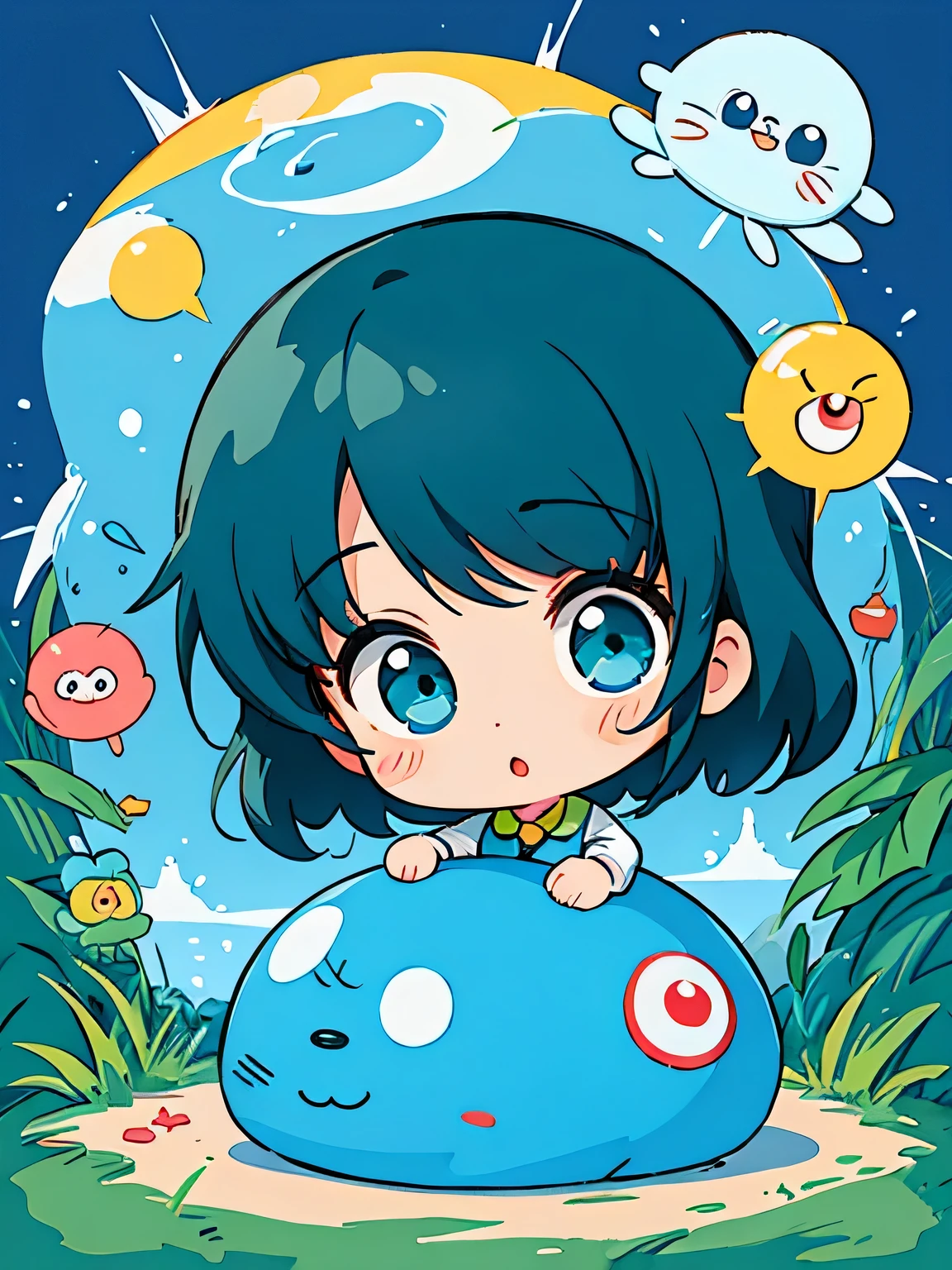 Fujiko F Fujio style、Kawaii Design, most beautiful girl ever、Chibi, (((expedition)))、Doraemon, Blue Earth