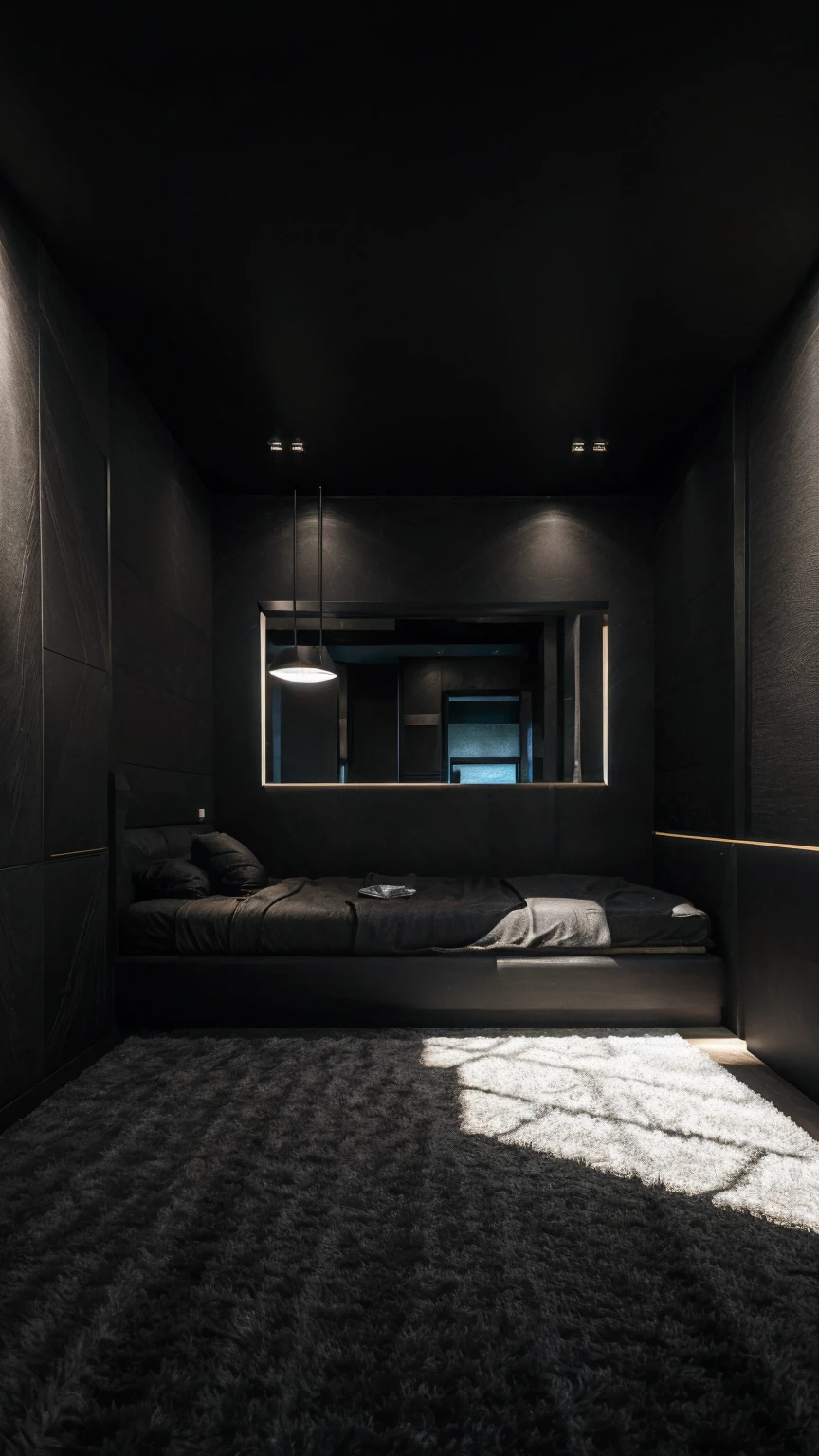 best quality, ultra high res, realistic style room realistic style room, lighting, plain black walls