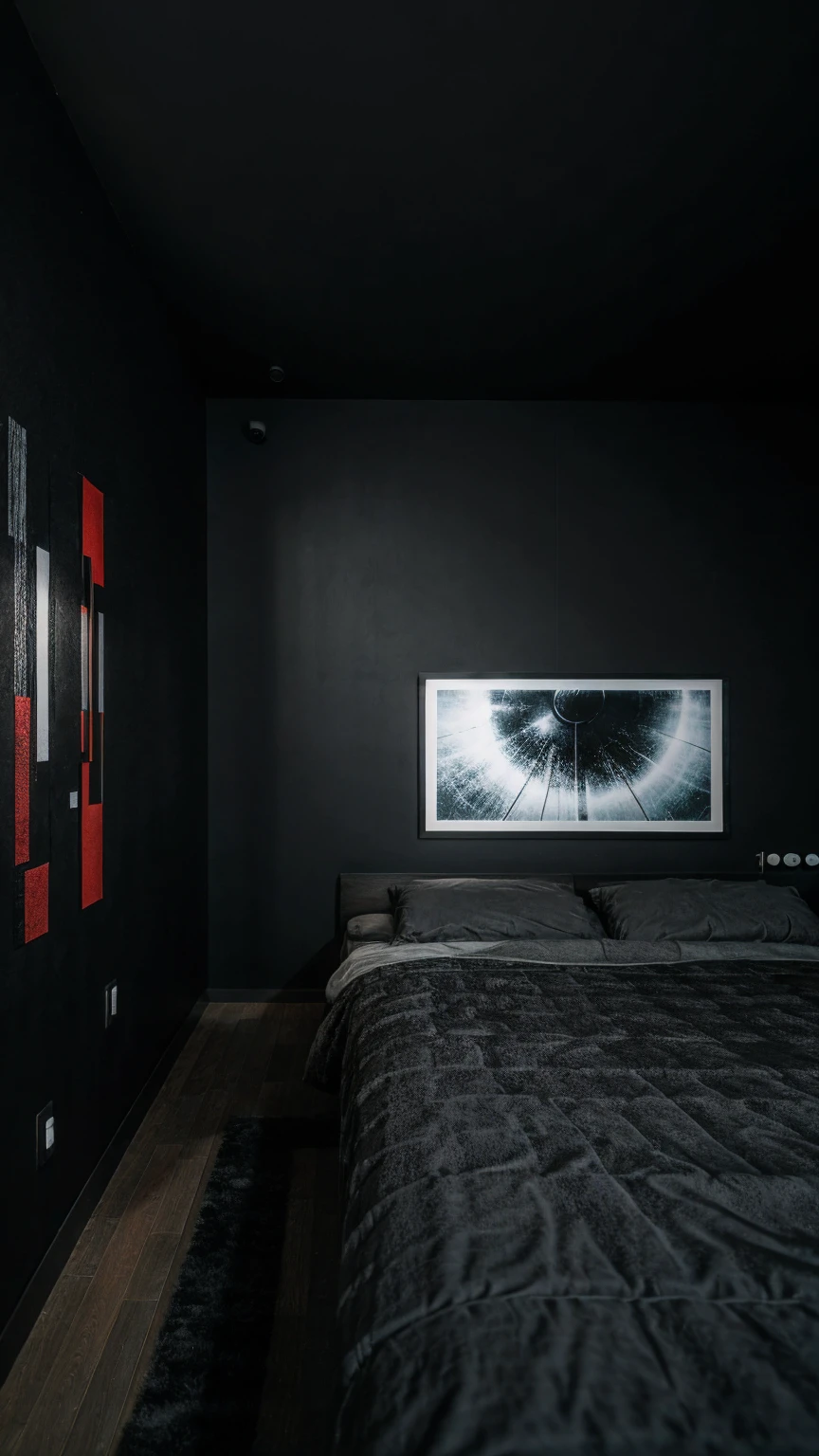best quality, ultra high res, realistic style room realistic style room, lighting, plain black walls 