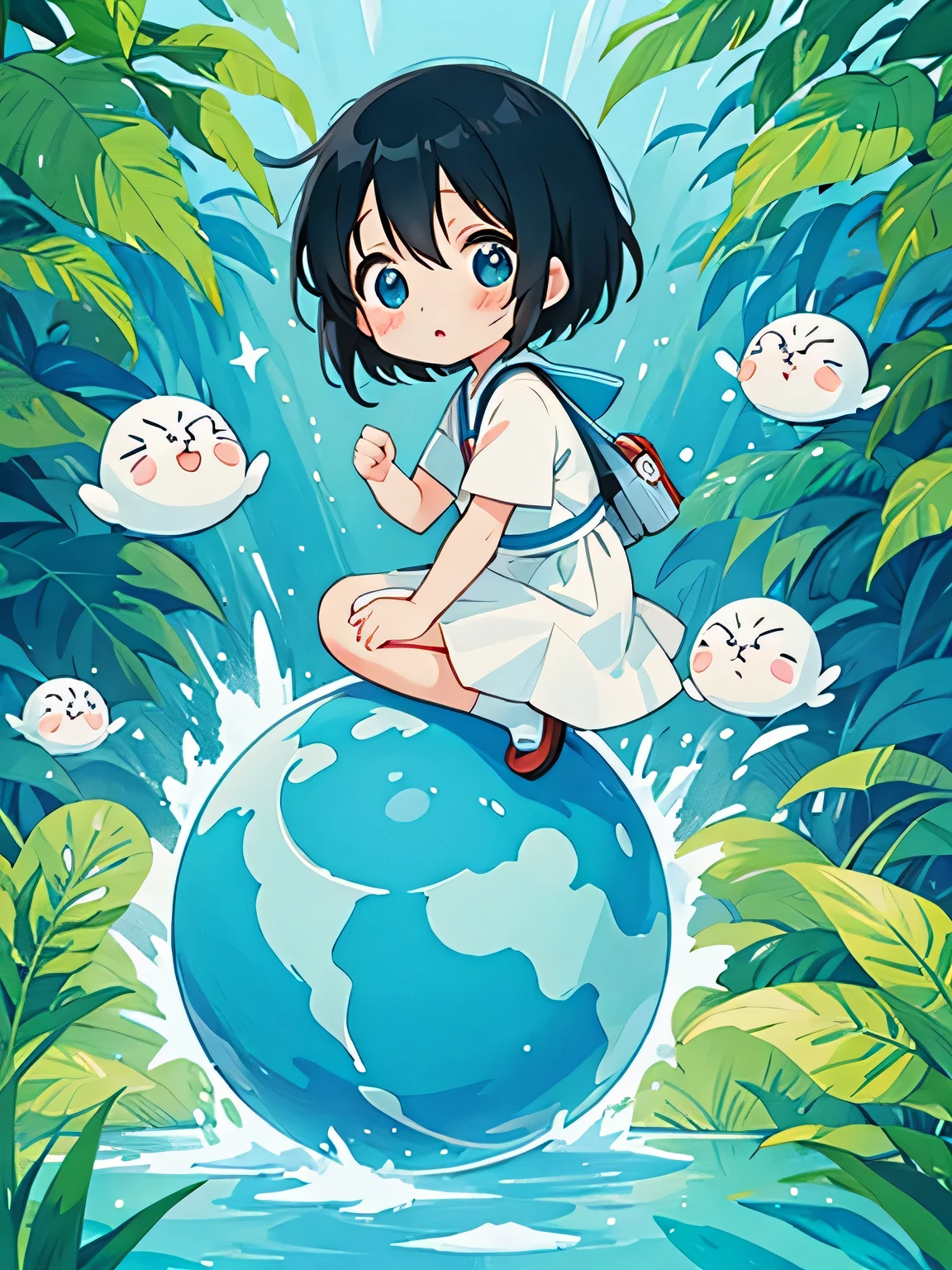 Seizo Watase style、Kawaii Design, most beautiful girl ever、Chibi, (((expedition)))、Doraemon, Blue Earth