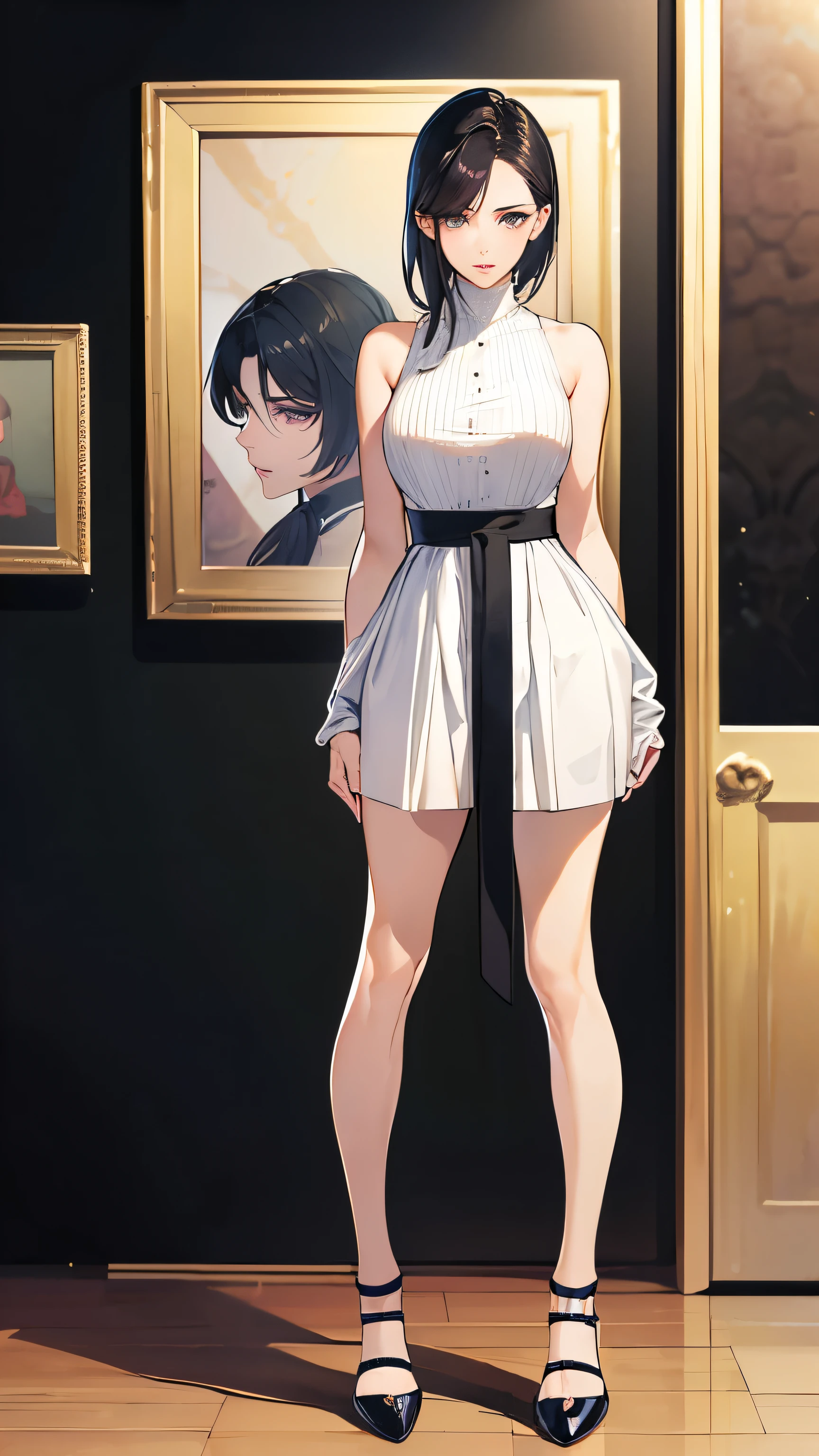 Black Hair、((Arms are lowered:1.4))、Stylish clotheanga:1.4)(Woman in her 40s:1.5),(full body:1.4),(Stylish clothes)、(solo),highest quality、8K、masterpiece、ultra high resolution、clear pictures、realistic pictures、Photoreal、professional lighting、National beautiful girl、round face、super slender、delicate body、thin waist、