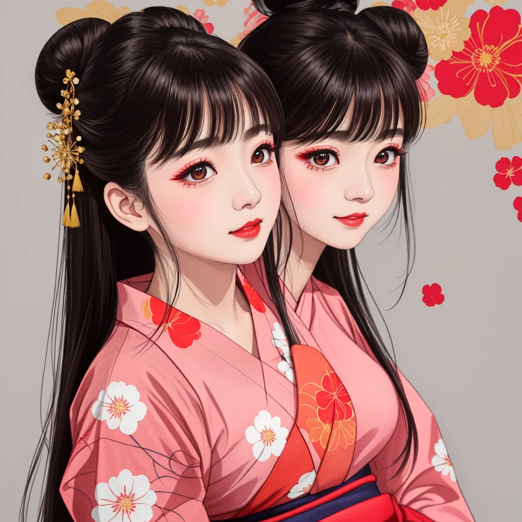 Each has a different expression2People and sisters、(2 girls)、⦅Dancing traditional arts with grace)、((Big Breasts、Small Face、Not exposed))、Highest quality、masterpiece、(Black Hair、Bun Hair)、Brown Eyes、⦅Wide angle、Angle from above the waist、雑誌の表紙のPause、Their gazes are different, gazing into the distance⦆、(8K High Quality、masterpiece、High resolution、Realistic and beautiful light and shadow、(Highest quality)、(High Resolution)、(Very delicate and beautiful)、(Beautiful 8k face)、(With a smile、Beautiful eyes)、(Clear skin)、(Soft hair)、(8Head to Body)、(A Japanese-style yukata kimono with red, pink, orange and blue floral patterns on a white background, interspersed with gold powder、Wearing a yukata2Beautiful Japanese girls)、((Tanabata decoration background))、((Small Face))、(arms up)、Thin and small nose、(Red lipstick)、(Make your cheeks red)、(Glossy skin)、((Ink painting style))、Very thin eyebrows、Overall ultra-high image quality、(She is wearing maiko-style makeup.)、Whitening、Long and beautiful eyelashes、Glowing Skin、(Red cheeks),Straight nose、masterpiece、Highest quality、whole body、 Eyebrows visible through hair、Bun Hair、Grin、Gal、コGal、Viewer's Eyes、Plaid、Stylish、woman、fine、Pause、
Waiting to start
