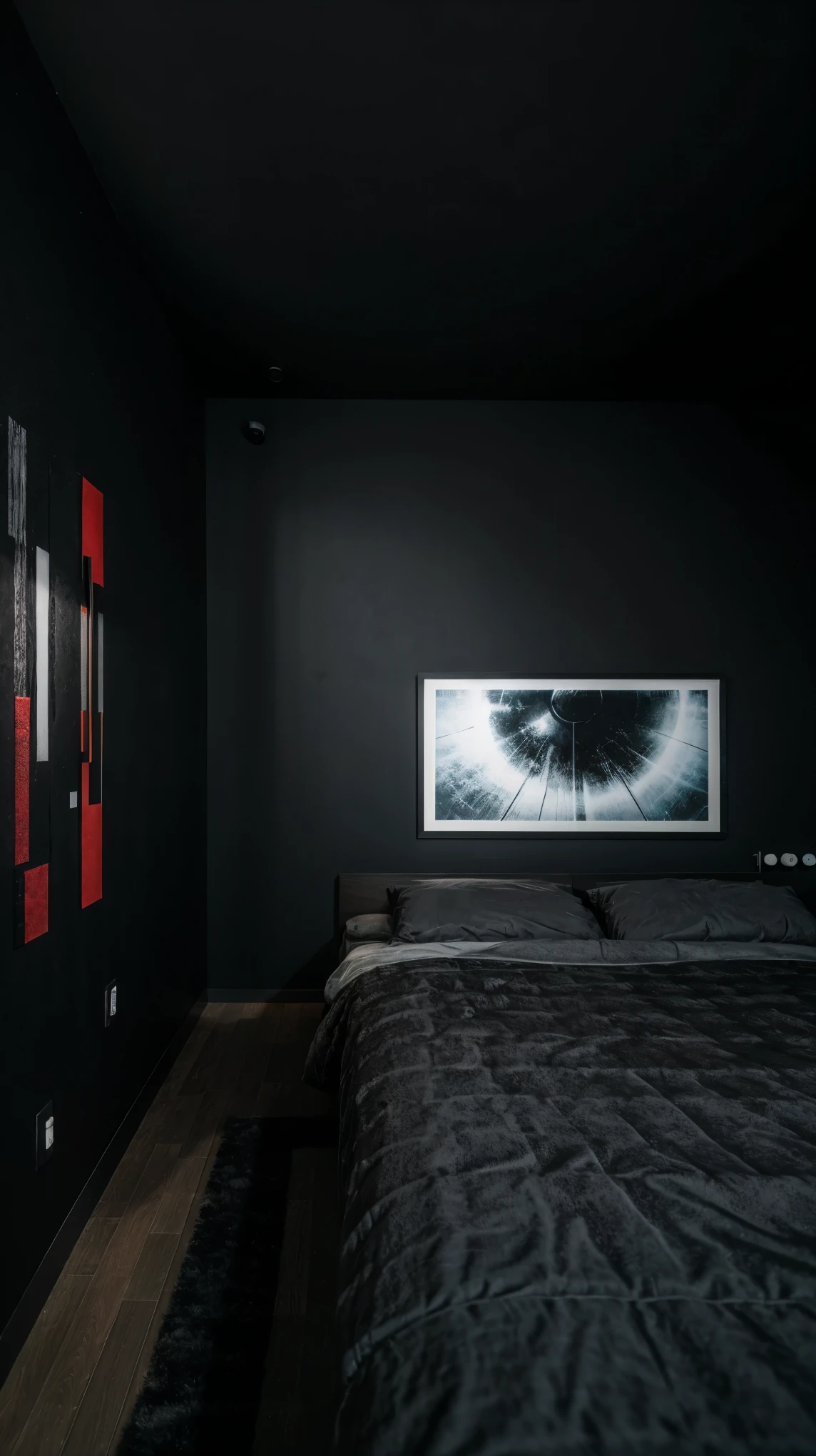 best quality, ultra high res, realistic style room realistic style room, lighting, plain black walls