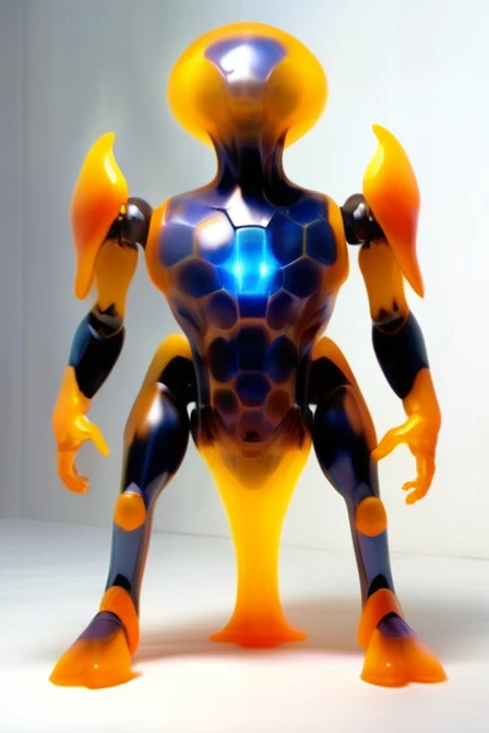 An extra terrestrial creature, with jelly like body, has hexagon pattern of skin relective, no mouth but has eyes , extremely intelligent beings,