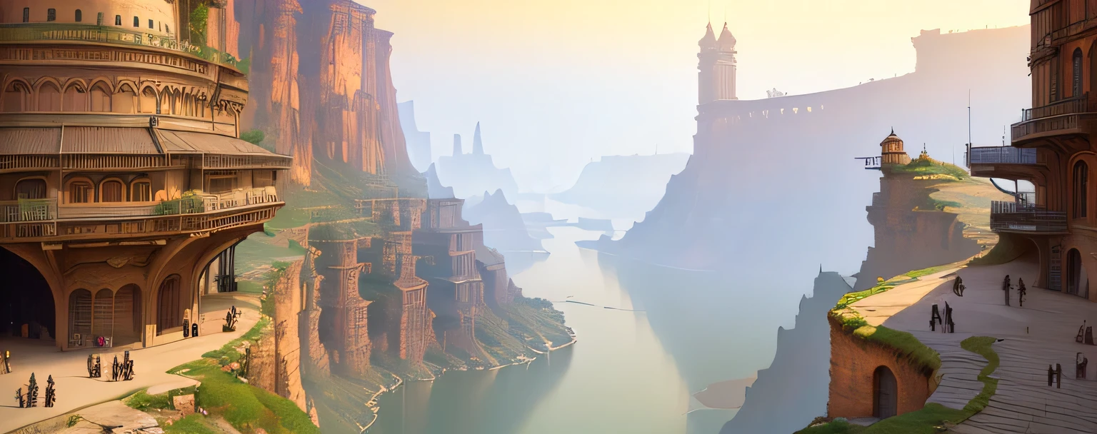 ((masterpiece)),((best quality)),((high detial)),((realistic,))
Industrial age city, deep canyons in the middle, architectural streets, bazaars, Bridges, rainy days, steampunk, European architecture