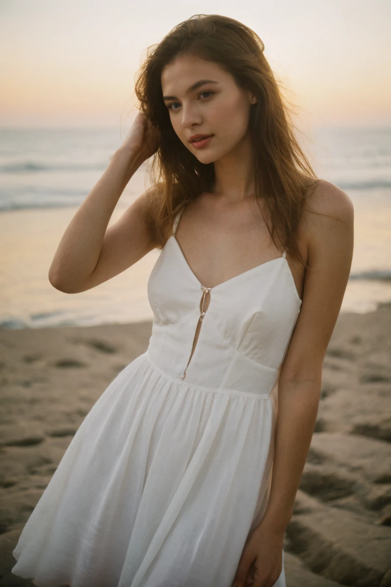 20 y.o Stella Reign, supermodel, perfect beautiful face, natural skin texture, light brown hair, brown eyes, proportional sexy posture, elegant dress, party