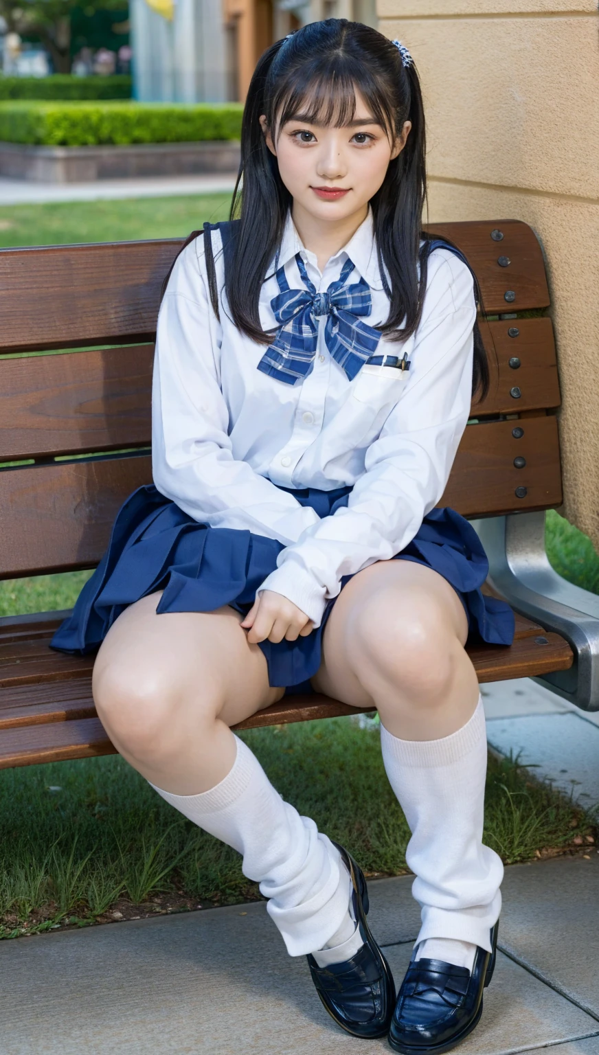 (photorealistic:1.4), best quality, masterpiece, raw 32k photo, (extremely detailed japanese beautiful girl), (extremely detailed eyes:1.2), (cute face:1.2), ultra-detailed, ultra high res, amazing, BREAK,sitting,
(school uniform:1.5), (full body:1.2), detailed school girl, (disneyland:1.3), beautiful detailed girl, bangs, cute face, miniskirt,loafers