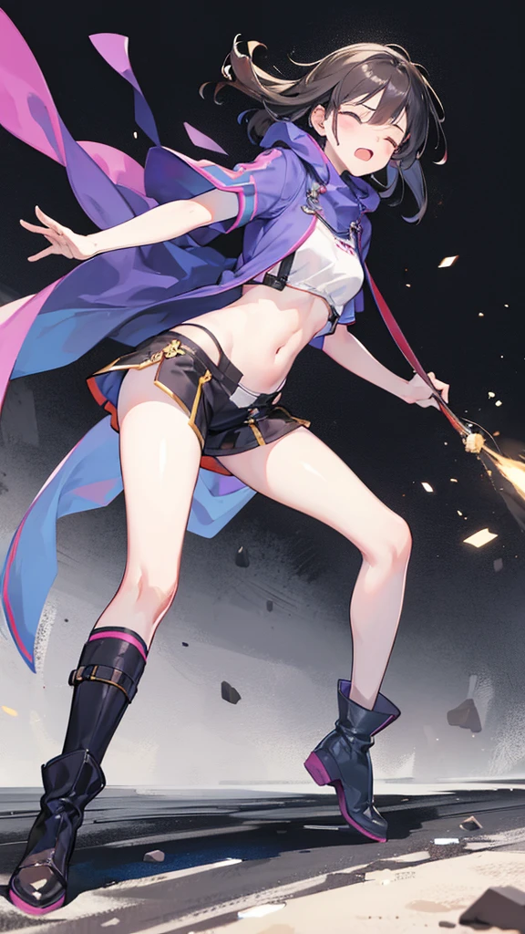 1girl,a beautiful fashion model ,(masterpiece, official art, best quality) (perfect eyes) , short and shiny dark blue hair, black streaks in hair, full lips, cute nose, medium , , elegant makeup, exhibitionism, naked in public, , slim thighs, toned body, shiny skin, sexy pose,,(( (slender, skinny, slim))), gold hoop earrings, eyeshadow, cute face, ((( living clothes, torn clothes))) embarrassed, coy, surprised, blush, glittery skin, girl dancing on stage, skinny thighs, narrow hips, skirt lift, red and silver OUTFIT, slutty top, abs, toned stomach, chloeprice, tentacles