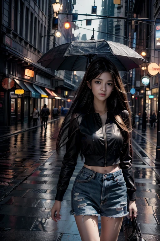 best quality,ultra-detailed,realistic,long hair,girl,raining,street view,portraits,photography,vivid colors,wet pavement,umbrella,city lights,reflections,cityscape,sidewalk,neon lights,traffic,night scene,lonely,serene,urban,atmospheric,bokeh,soft focus,high contrast,damp,cobblestone,characteristic buildings,umbrella reflection,emotion,captivating,inspiring,poetic,fleeting moment,romantic,artist's perspective,instantaneous,fast-paced,chaotic,dynamic,dramatic lighting,shadows and highlights