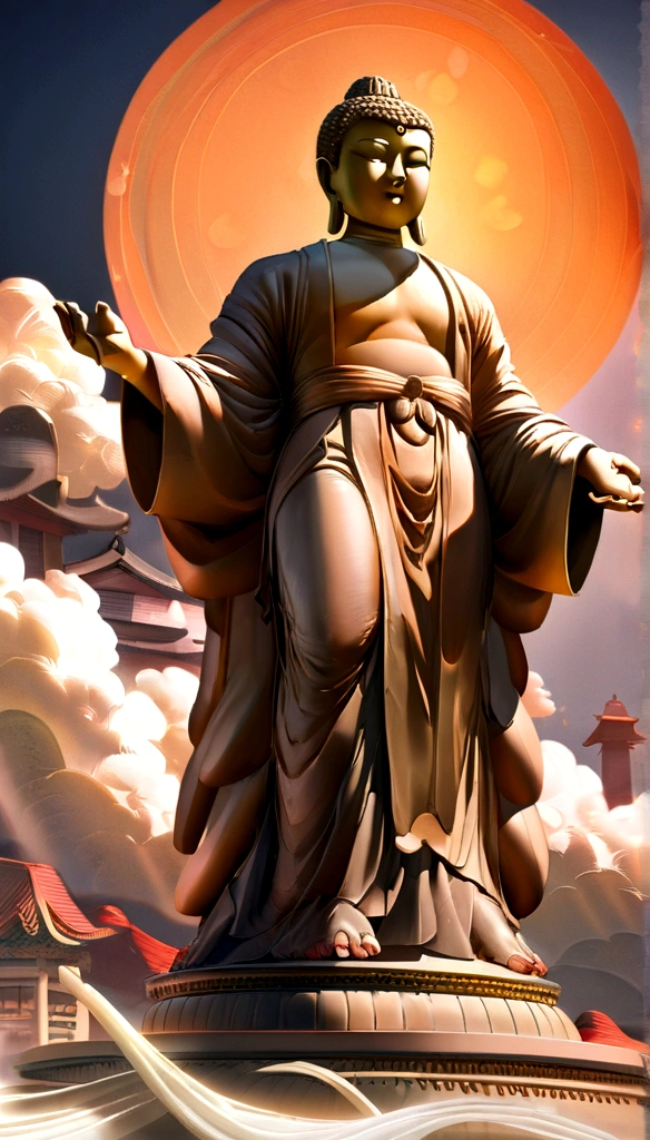 ((masterpiece)),(最high quality)),Chinese style,In the sky, The clouds form a giant transparent and shining white jade Maitreya Buddha statue,Thick Clouds,The sun shines,Pilgrims' Path,Surreal,Ultra-photorealism,pink,8k,High resolution,high quality,Masterpieces,Ultra-fine,The only Buddha statue