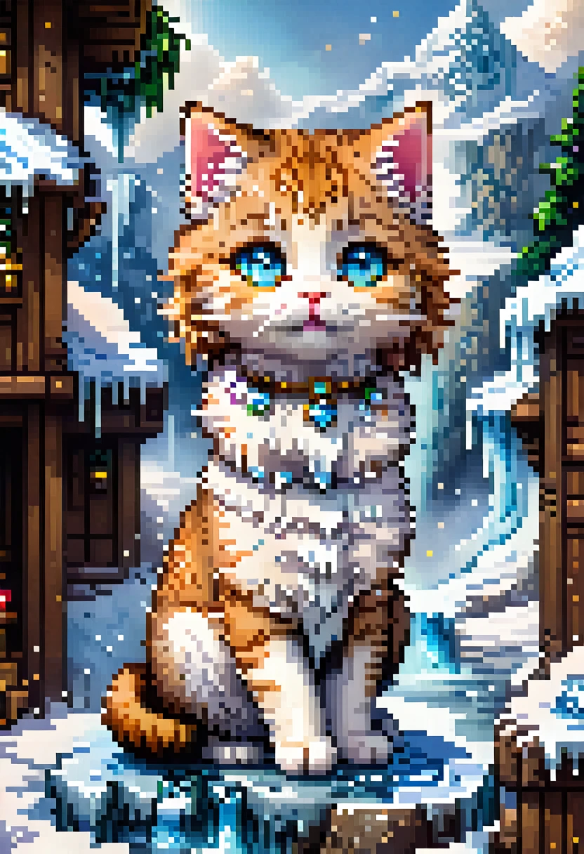 kitten,
Fantasy World,
Fluffy tail,
Detailed local information,
(Super detailed,high quality visuals,Dim lighting,Ultra-realistic,Sharply focused,Octane Rendering,8K Ultra HD,masterpiece,high quality),Beautiful sparkle,Beautiful and detailed blue glow,(Detailed ice),Beautiful detailed water,Beautiful ice
