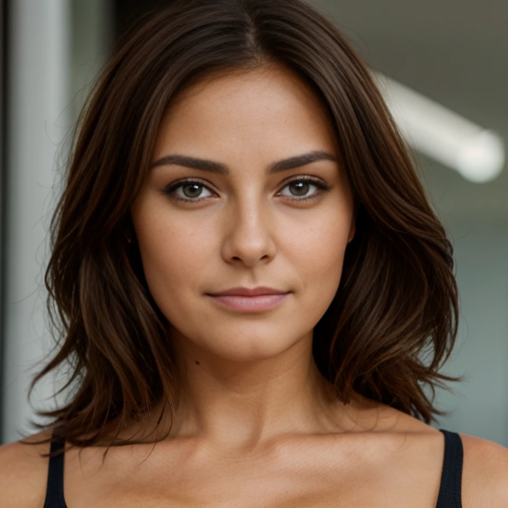 brune, yeux marrons, rousseur taches, de face