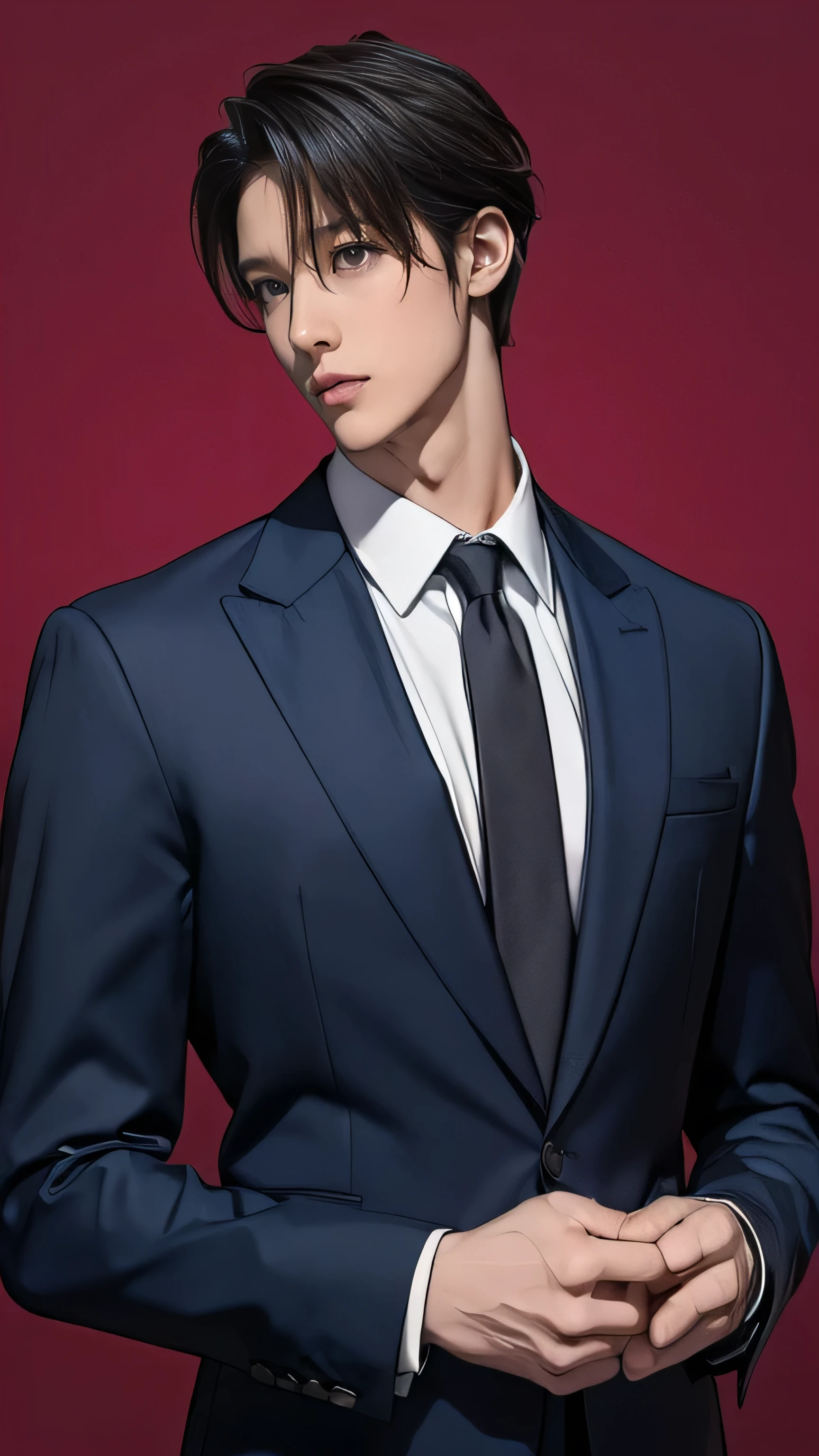 (((masterpiece,highest quality,In 8K,Super detailed,High resolution,anime style,absolutely))),(alone:1.5), handsome anime boy, My profession is a lawyer, tall and handsome , The suit suits you well..