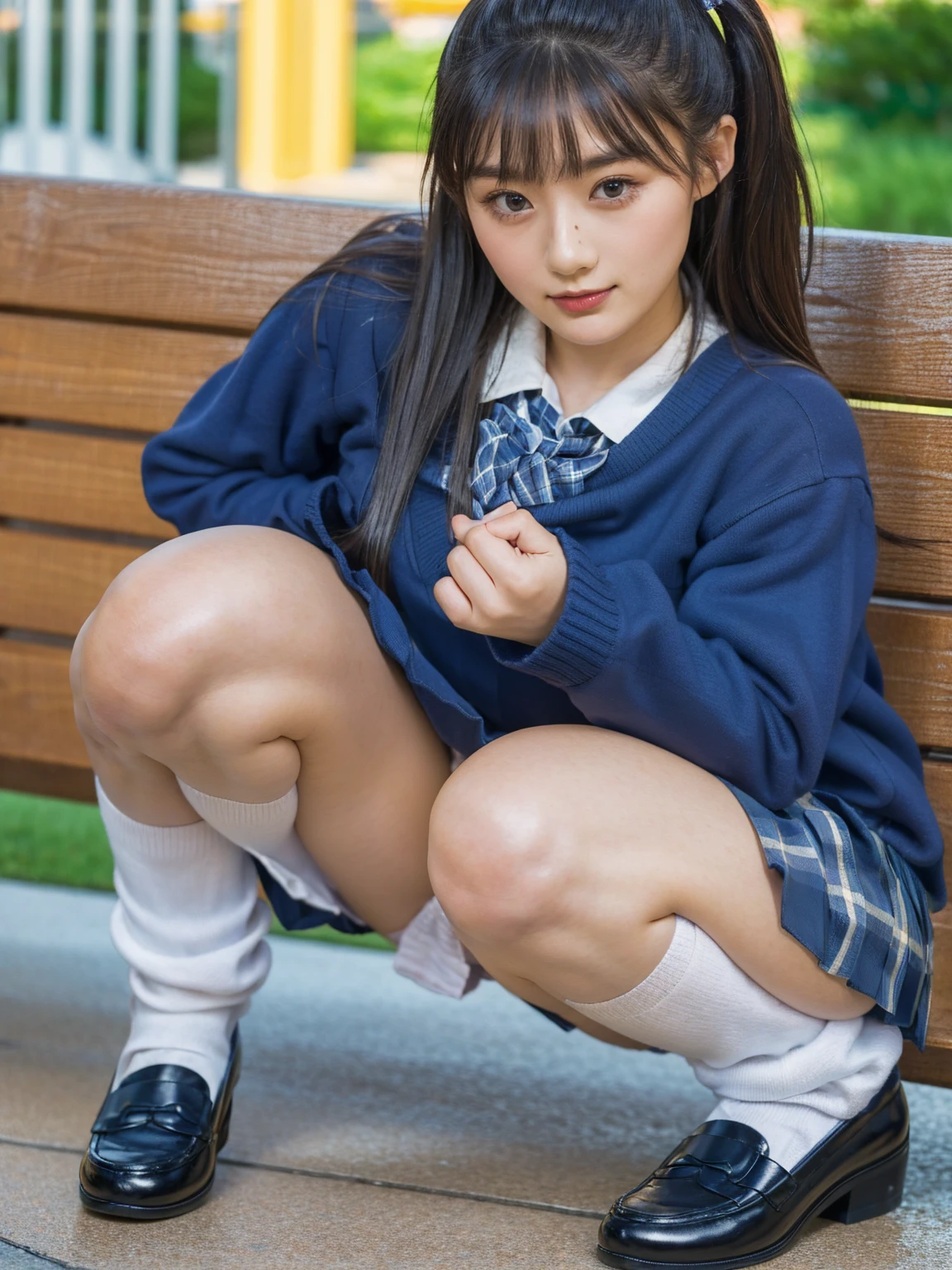 (photorealistic:1.4), best quality, masterpiece, raw 32k photo, (extremely detailed japanese beautiful girl), (extremely detailed eyes:1.2), (cute face:1.2), ultra-detailed, ultra high res, amazing, BREAK,squatting,
(school uniform:1.5), (full body:1.2), detailed school girl, (disneyland:1.3), beautiful detailed girl, bangs, cute face, miniskirt,loafers,((exposed panties)),open leg, a girl