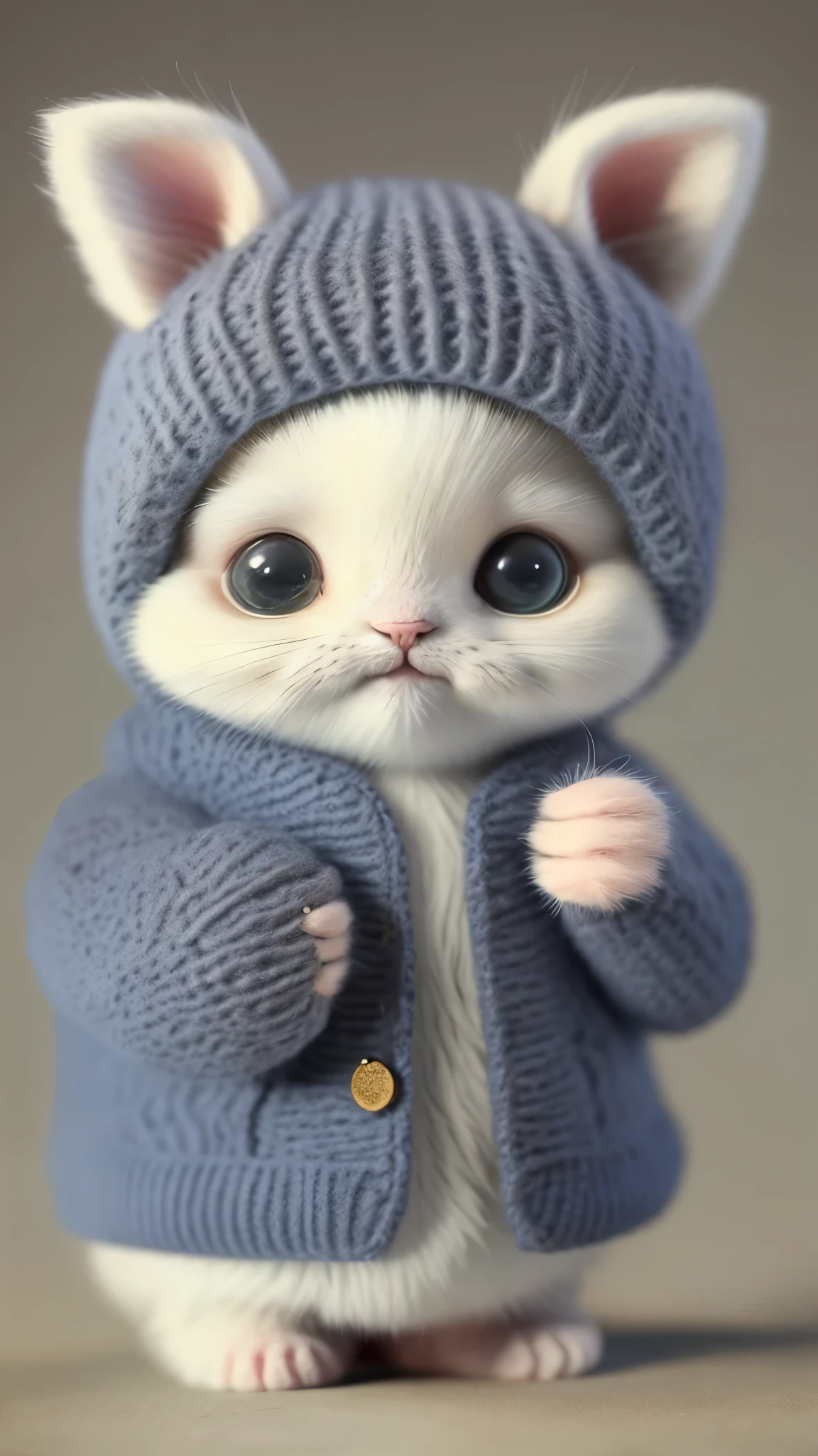 kitten in clothes, miniature kitten, Animal focus, bearded, Realistic, Gonzo hand, ambiguous background,smile,interesting、