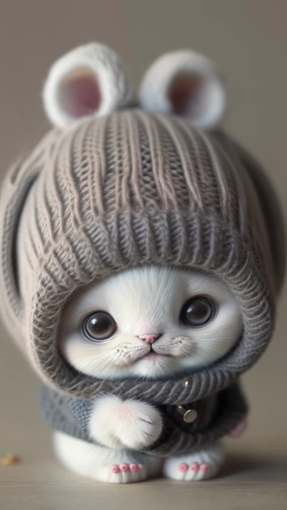 kitten in clothes, miniature kitten, Animal focus, bearded, Realistic, Gonzo hand, ambiguous background,smile,interesting、