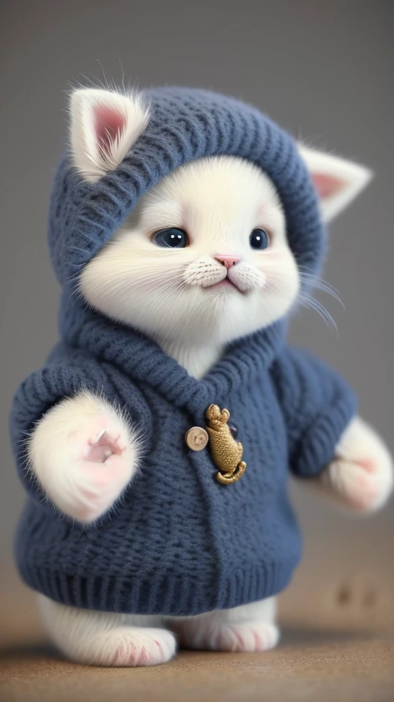 kitten in clothes, miniature kitten, Animal focus, bearded, Realistic, Gonzo hand, ambiguous background,smile,interesting、