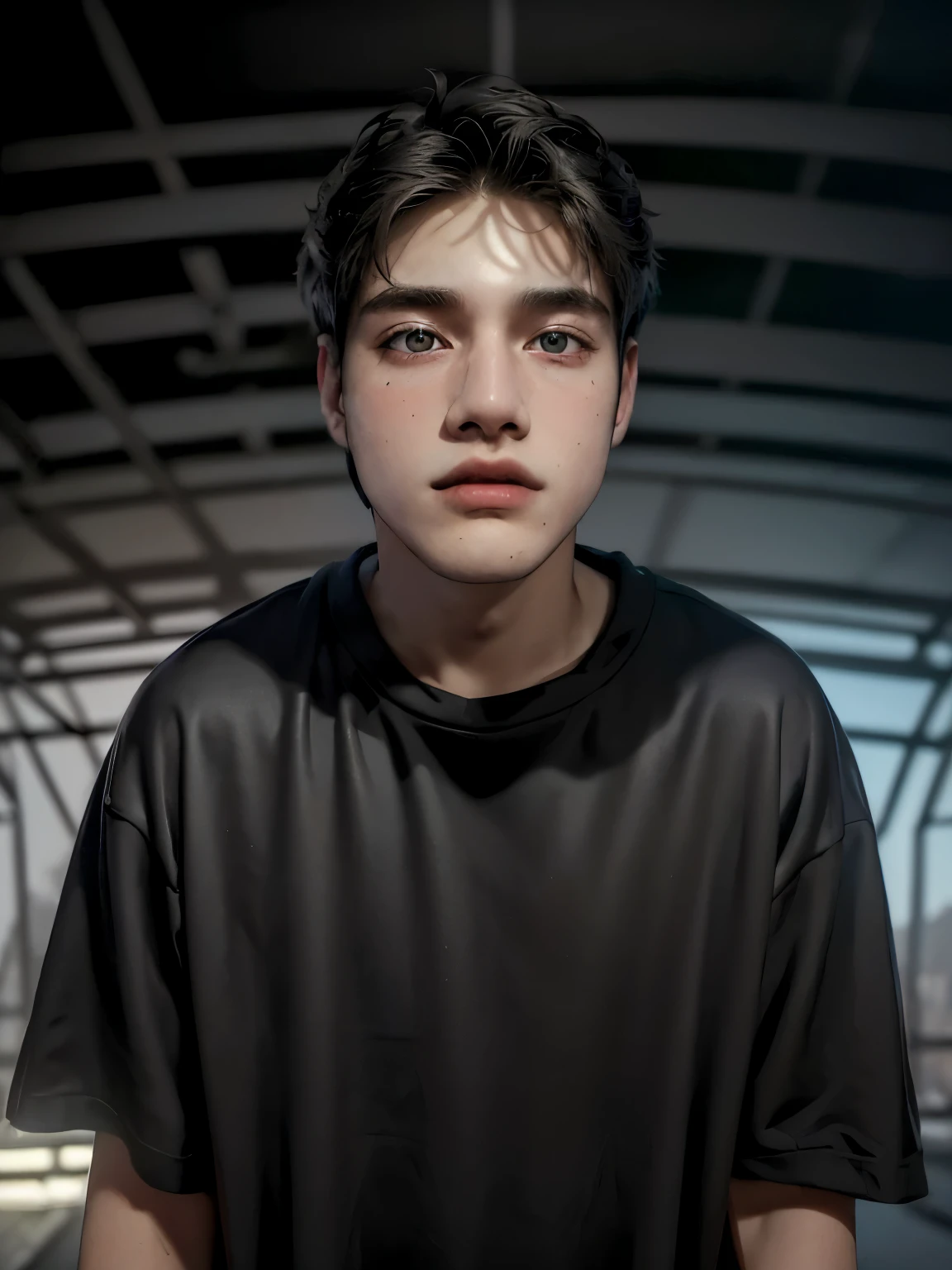 (masterpiece:1.2), (best quality:1.2), hyper realistic,highestres,absurdres,extremely detailed,volumetic,dramatic lighting,(frontal view),
20 year old boy,face,detailed eyes, flat black hoodie, black t-shirt, with background ((sky))
