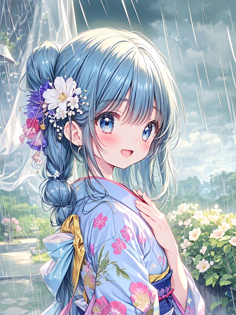masterpiece, best quality, extremely detailed, (illustration, official art:1.1), 1 girl ,(((( light blue long hair)))), ,(((( light blue long hair)))),light blue hair, long hair ((blush)) , cute face, big eyes, masterpiece, best quality,(((((a very delicate and beautiful girl,))))),Amazing,beautiful detailed eyes,blunt bangs、(((( delicate girl)))),tareme(true beautiful:1.2), sense of depth,dynamic angle, ,Baby Fchest,,
(masterpiece),best quality,highly detailed,ultra detailed, , Braid Dumpling Hair, hair ornament, pretty face, happy, open mouth, Japan kimono ,She eats a tricolor dumpling stuck on a skewer of Japan , She holds a tricolor dumpling with a Japan skewer in her hand,smile,Exact finger count,Precise finger shape,Number of fingers is 5、
Temple、
dumplings、
Wisteria、strawberries、, from side, ((((tricolor dumpling ,kimono,Rain, cloudy)))), Outdoors, with Kyoto scenery in the background,,droopy eye, playing Japanese koto, Japanese garden,japanese_garden_background、Baby Face,japann_background