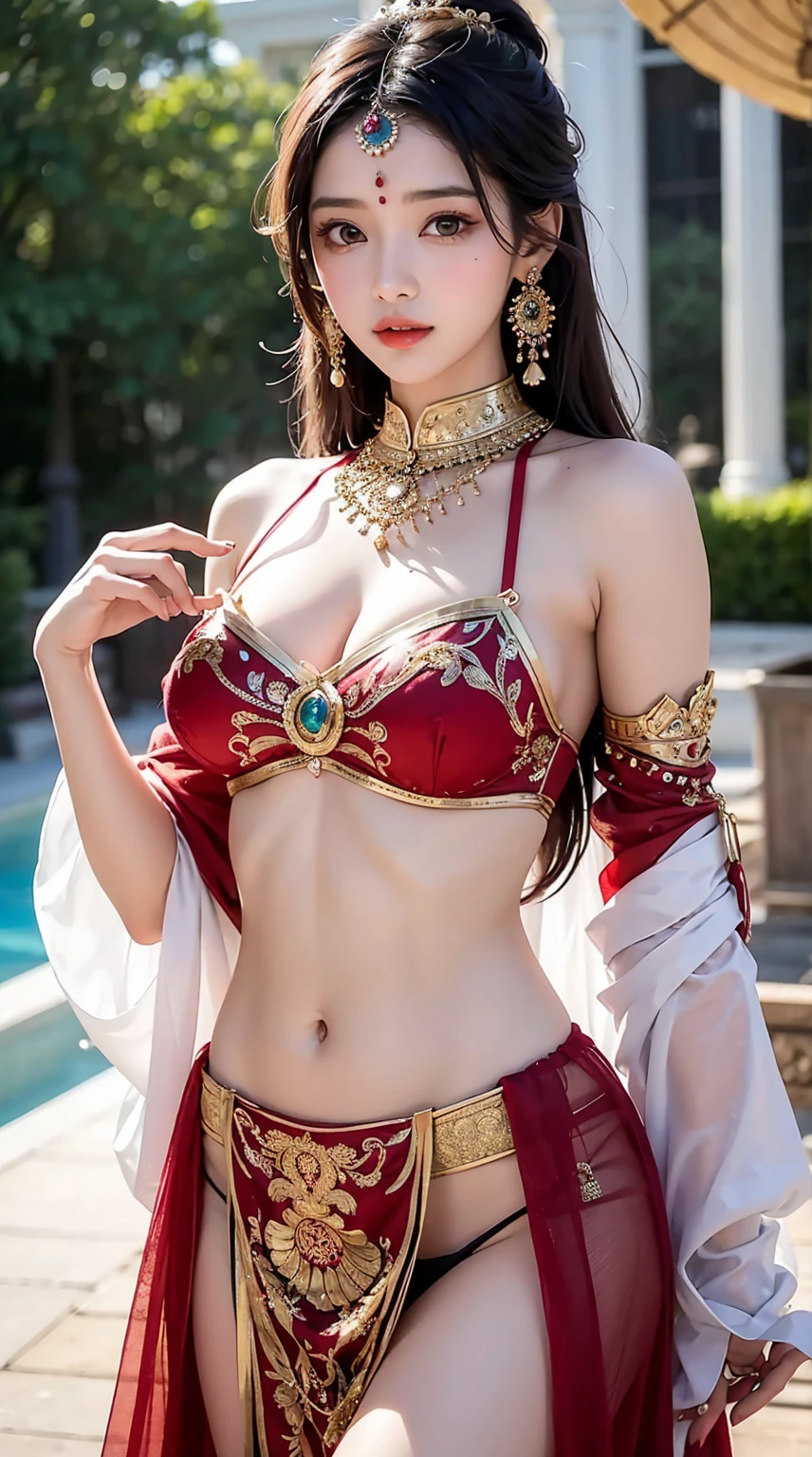 Une femme en sari posant pour une photo, Indian, traditional beauty, Indien, beautiful girl, Ornate Cosplay, en tailleur, Super mannequin indien, Belle jeune fille, femme magnifique, Asie du Sud-Est avec Long, Indien provocateur, magnifique belle femme, Tenue complexe, Hindu aesthetics, belle fille asiatique, Extremely detailed shot of the girl, jaw dropping beauty, Big breasts deep neckline sexy navel