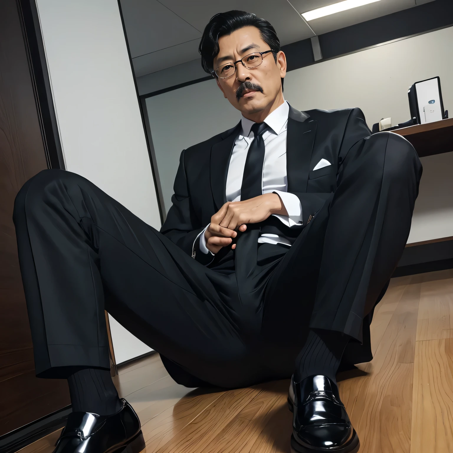 55 years old,Kogoro Mori,uncle,,Convex,in office,Wear black socks,anti-slip leather shoes,beard,toughness,In mouth,HD,artwork,Charming and sexy expression pose,full of enjoyment,Very shy,exposed,Spread your legs and straighten them,Wear a suit,Trousers,A large protrusion with masculine characteristics,Wear black socks,The crotch has columnar protrusions,Sole viewing angle,Take off your pants,Sexy lingerie lace,Floor perspective, Ecstasy expression/gender(milky, Translucent mucus in the abdomen and chest)