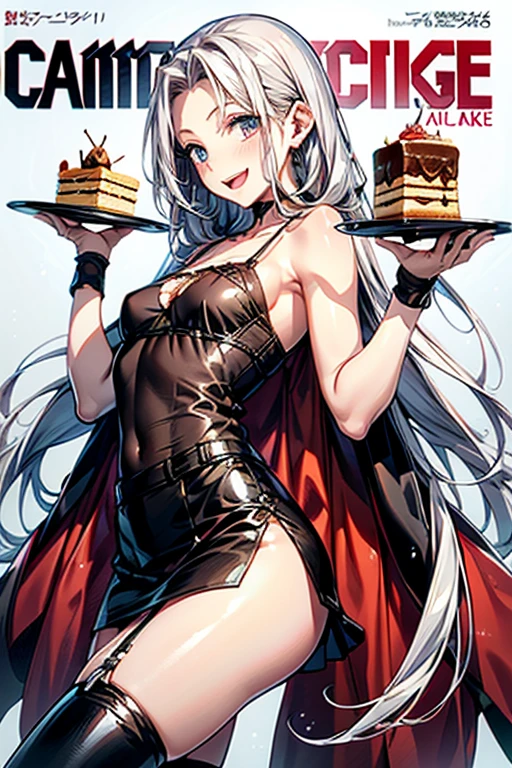 (small breasts:1.2), (perky chest:1.2), (pointed chest:1.2), (Pudding cake magazine cover:1.3),(from above:1.0),(shoot from the side:1.1),masterpiece, 1girl, Amazing Cleavage:1.1, thin waist, optimum,tmasterpiece,hight resolution,best qualtiy,hyper HD,super detailing,awardwinning,a 18yo cute girl,(The upper part of the body),anatomy correct,Beautiful Black miniskirt,garters,Gaze,Small face,bangss,holster,Beautuful Women,hands up,leg holster,Gaze,black boots,Cowboy Shot,cute face,a blond,Longhaire,Twin-tailed,Braids, Hairline,(scarlet eyes),long eyelasher,Hanging eye corners,White skin of the, ((see through camisole:1.0)), ((Sheer nipples:0.1)),Rocket Tits,(Slim body),smile,seductive weak smiling,(with sparkling eyes and a contagious smile),little open mouth, Looking at Viewer,