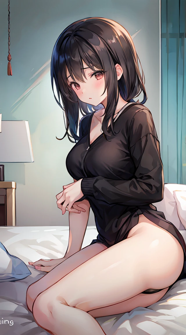 On the bed、with black hair、Having sex