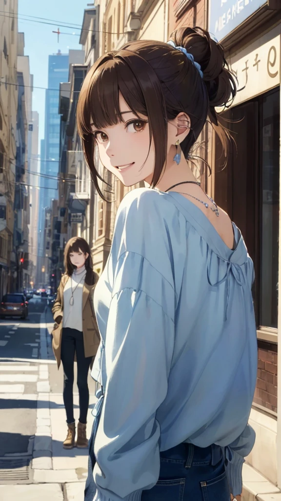 The background is the city、Skyscraper、Night view(Highest quality、masterpiece、High resolution)、(Sargent-style watercolor)、(Anime Art)、、((Right beside、Woman profile、))、(Detailed depiction of a beautiful face)、Suit jacket、Long sleeve tops、A kind smile、Medium Short Hair、Dark Brown Hair、Braiding、、
information(Highest quality:1.2)、Very detailed、High resolution、masterpiece:1,2、Bright colors、Bokeh、Professional Lighting、Physically Based Rendering、Flat Color:0.8、Fine Illustration、Realistic:1.37、Makoto Shinkai style、Name Style、Light Brown Hair、Elegant update、Short Bob、Three young women in casual clothes、Laugh together、Dynamic poselip、cheek(Dark Brown Hair/)bangs、cheek(direction)、(最高masterpiece1.2)繊細なイラストVery detailed、Break Blue Sky、Detailed Background、20-year-old female、、A shy smile、Through clenched teeth、Clench your teeth、lip、cheek(Flat Color: 0.8)、(masterpiece: 1,2)、(masterpiece: 1,2)、High resolution、超High resolution、Highest quality、High resolution、Ultra-thin illustration、Makoto Shinkai style、Your Name is Style、long hair、Short Bob、necklace、Earrings、Dynamic pose、Selfie、whole body、Brown Hair、Braiding、Hair Bun、ponytail・Hair Bunスタイル、necklace、Valletta、ribbon、Earrings・アニキュア,。