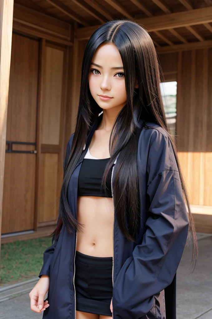 Create an anime girl with straight long hair in Naruto style