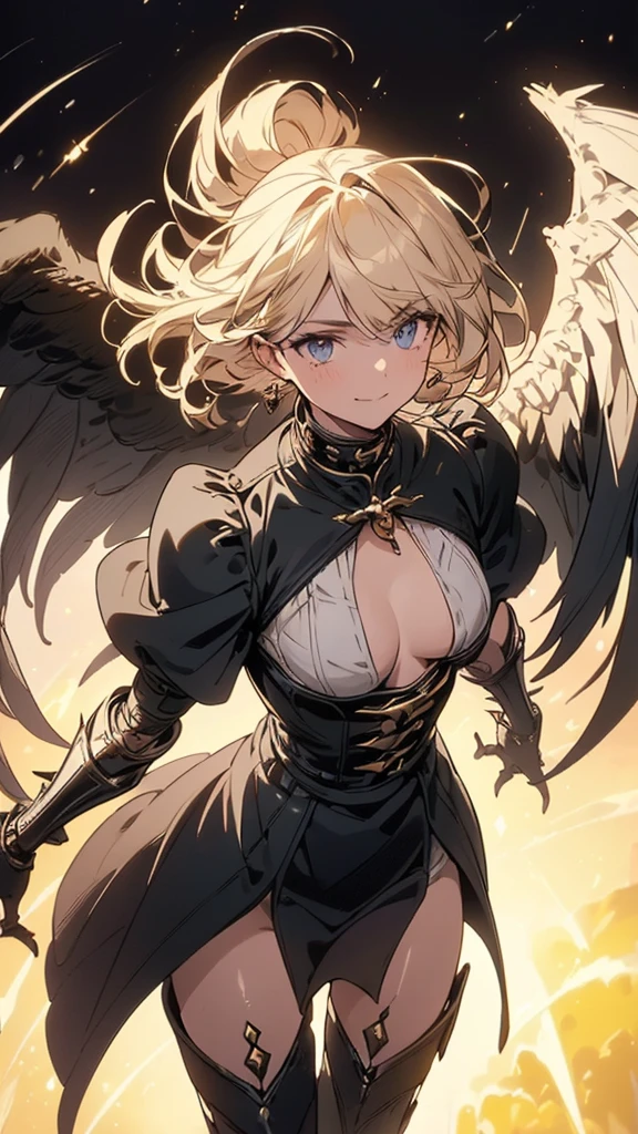 ((((Obra maestra La mejor calidad, ultrahigh resolution)))), 1girl, fierce, flying, (((wind-powered wings))), (detailed face), (determined expression), ((high-contrast lighting)), pale skin, ((bright blue eyes))), ((worn leather armor)), (detailed hands), (((high-tech gauntlet))), ((advanced prosthetic arm))), (stormy clouds overhead), (cirrus clouds), wind-swept hair, ((spiky fringe)), ((scanned terrain))), medium breasts, (flying pose), ((Eagle eye view))), (foreboding atmosphere), 25 years old, ((determined gaze)), ((assured smile))), (((guilelessly bold))), ((high-contrast color palette)))