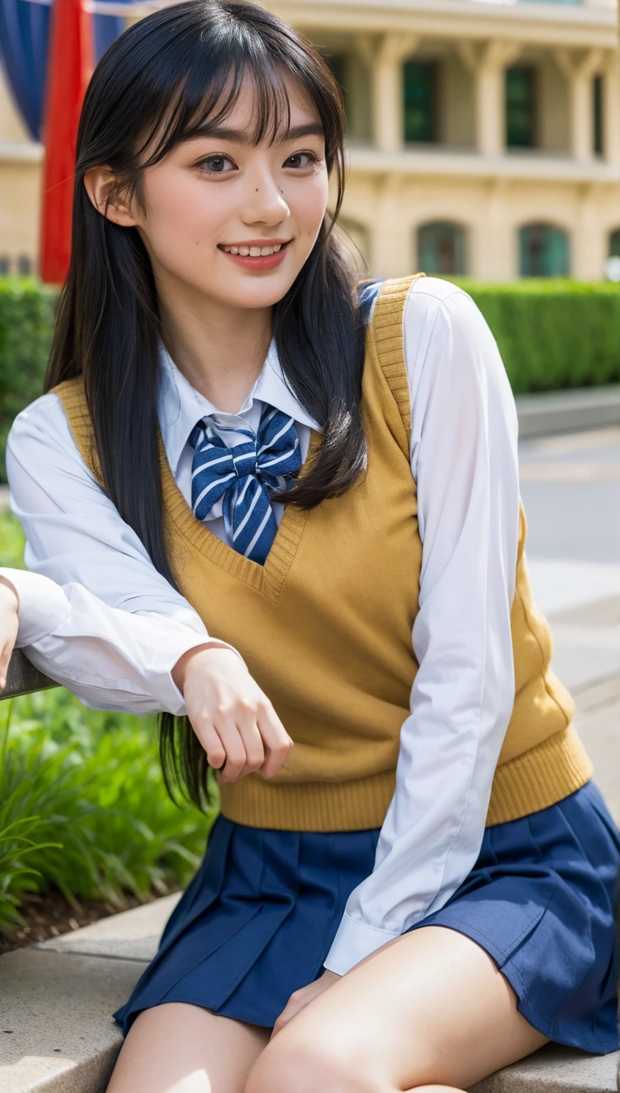 (photorealistic:1.4), best quality, masterpiece, raw 32k photo, (extremely detailed japanese beautiful girl), (extremely detailed eyes:1.2), (cute face:1.2), ultra-detailed, ultra high res, amazing, BREAK,sitting,
(school uniform:1.5), detailed school girl, (disneyland:1.3), beautiful detailed girl, bangs, cute face, miniskirt,thigh