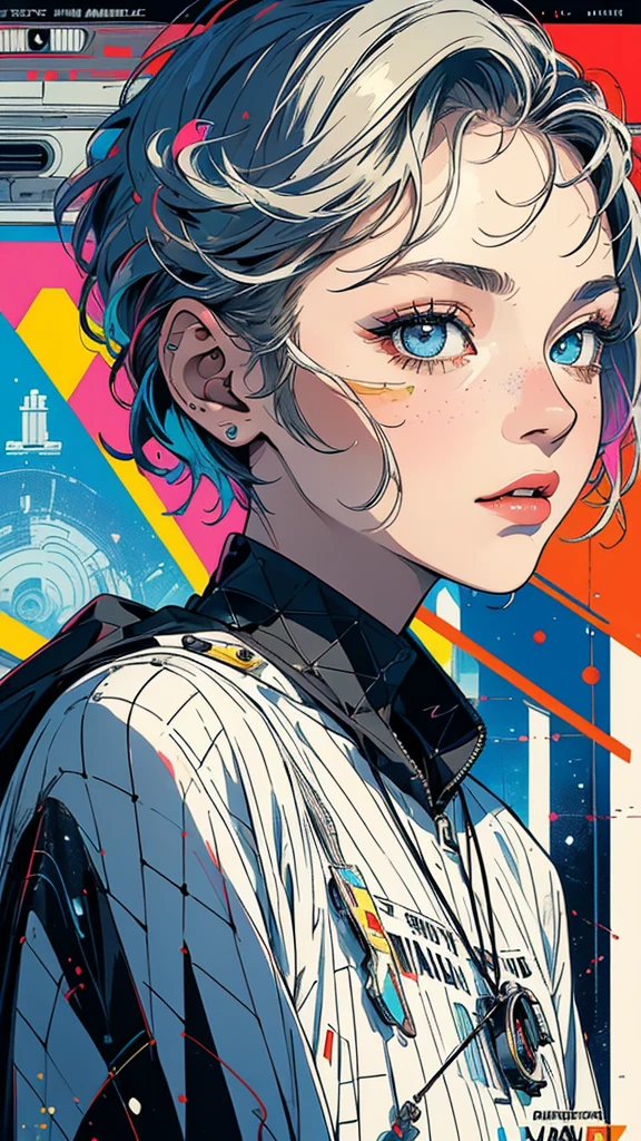 (((masterpiece, highest quality))),(((solo:1.2))),(((1girl:1.2))),32k wallpaper, very detailed, poster, vintage science fiction, 1960s,(((((geometric cinematic movie poster))))), (bauhaus), shape,(((abstract))), mid century modern, movie poster, vintage, Perfect Lady,1970's, halftone, speech bubble,(((portfolio,Close-up))),(((various angle))),(((bust up))),((highlight)),Vast landscape,((((heterochromia)))),(((complete. detailed face))),(((Extremely talented))),(((most complecated machine))),(((Overall colorfully)))