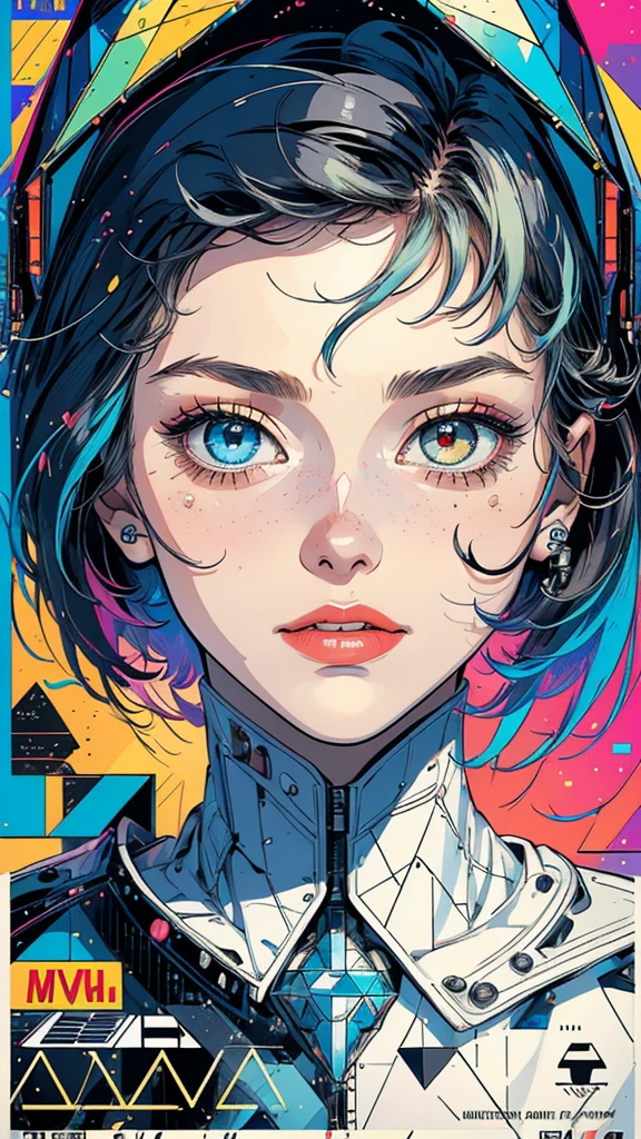 (((masterpiece, highest quality))),(((solo:1.2))),(((1girl:1.2))),32k wallpaper, very detailed, poster, vintage science fiction, 1960s,(((((geometric cinematic movie poster))))), (bauhaus), shape,(((abstract))), mid century modern, movie poster, vintage, Perfect Lady,1970's, halftone, speech bubble,(((portfolio,Close-up))),(((various angle))),(((bust up))),((highlight)),Vast landscape,((((heterochromia)))),(((complete. detailed face))),(((Extremely talented))),(((most complecated machine))),(((Overall colorfully)))