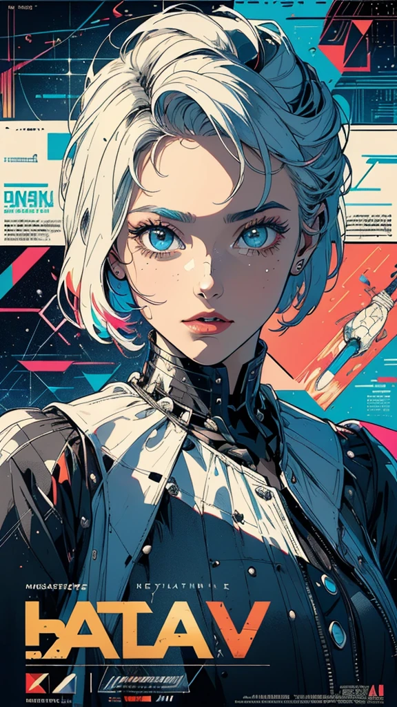 (((masterpiece, highest quality))),(((solo:1.2))),(((1girl:1.2))),32k wallpaper, very detailed, poster, vintage science fiction, 1960s,(((((geometric cinematic movie poster))))), (bauhaus), shape,(((abstract))), mid century modern, movie poster, vintage, Perfect Lady,1970's, halftone, speech bubble,(((portfolio,Close-up))),(((various angle))),(((bust up))),((highlight)),Vast landscape,((((heterochromia)))),(((complete. detailed face))),(((Extremely talented))),(((most complecated machine))),(((Overall colorfully)))